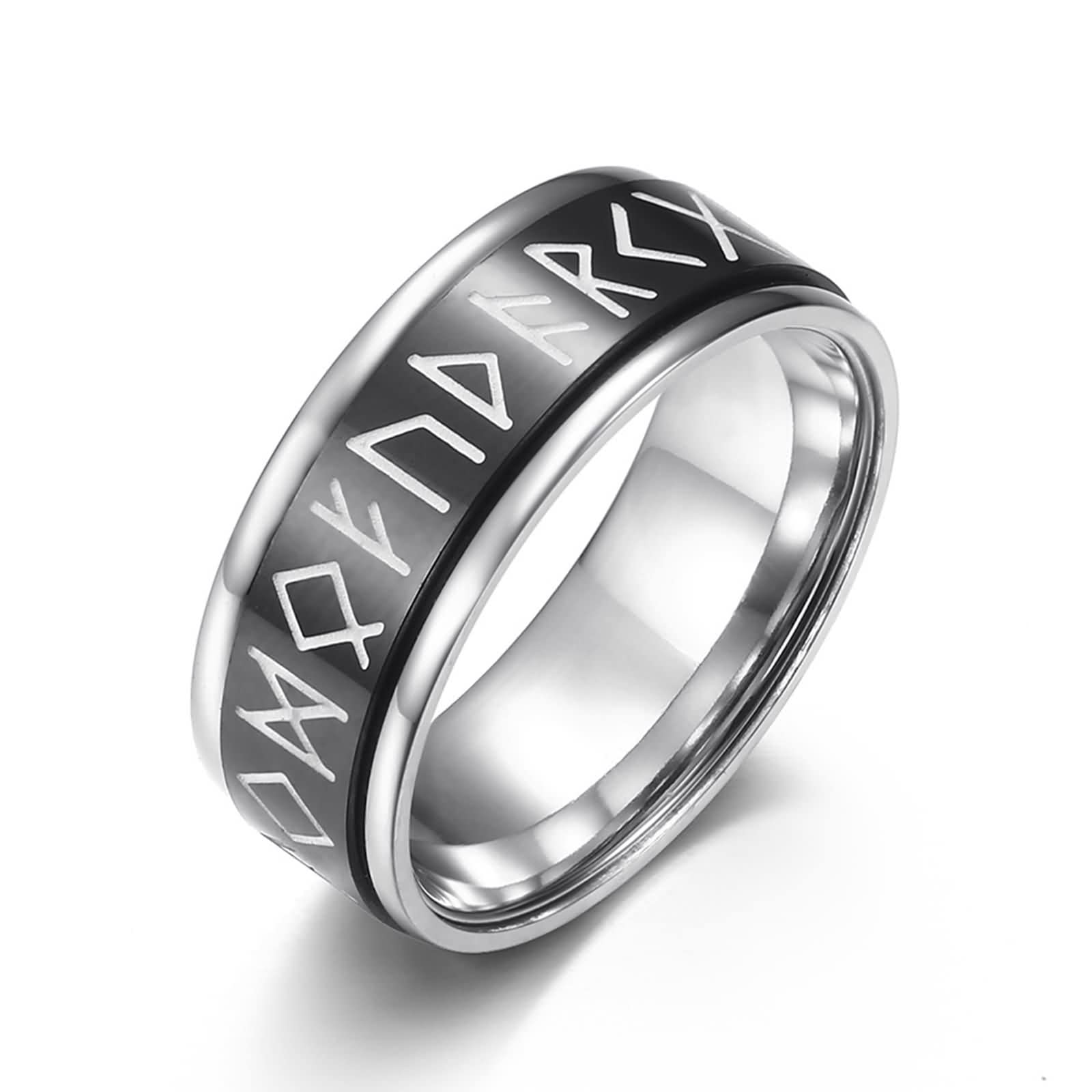 Bcughia Simple Wedding Band - Stainless Steel Viking Script Design Engagement Ring for Men (Size 6-13) - Perfect for Gay Couples, Proposals & Anniversary Gifts