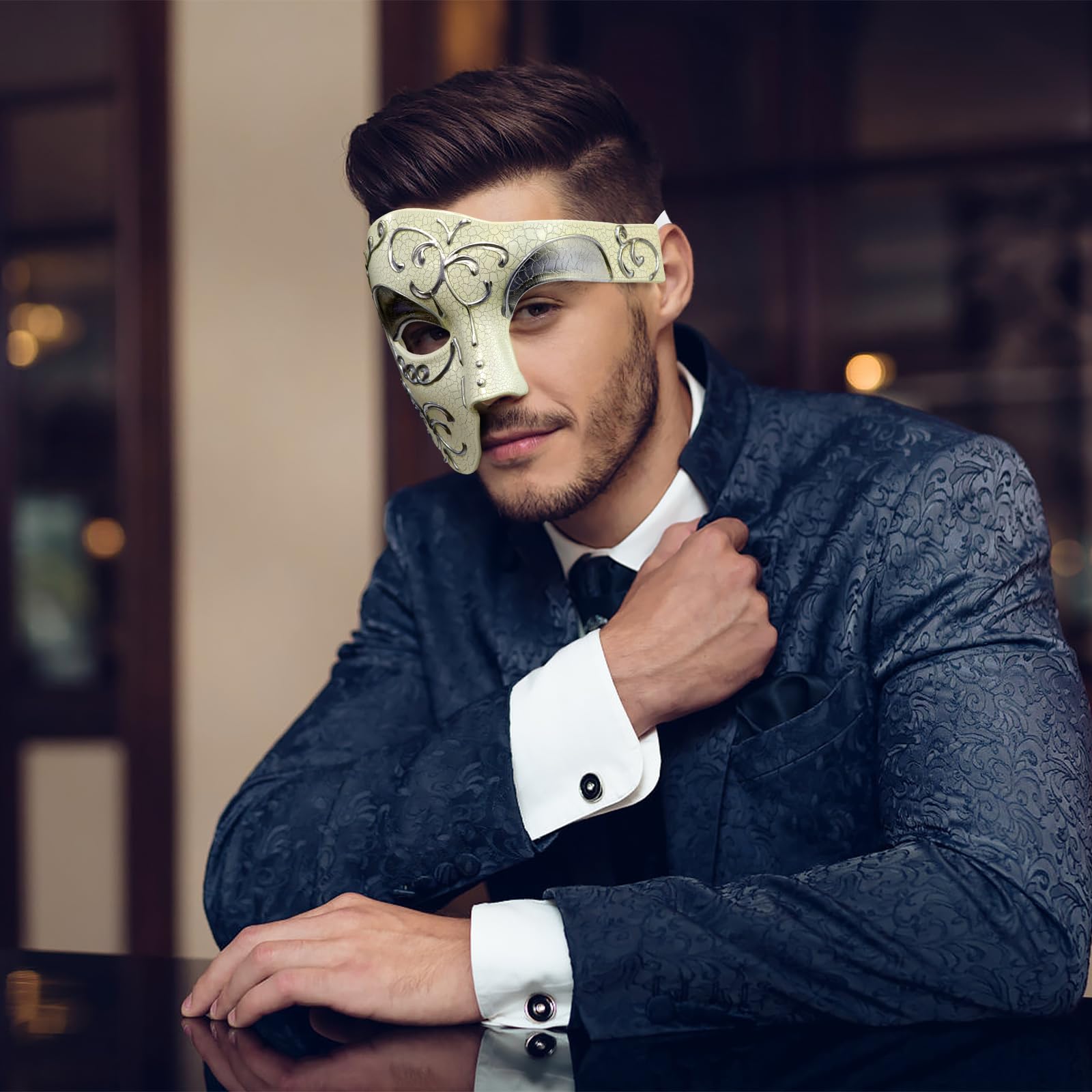 Thmyo Half Face Venetian Carnival Mask - Vintage Phantom of the Opera Design for Men - Perfect for Masquerade Balls, Halloween Costumes & Themed Parties