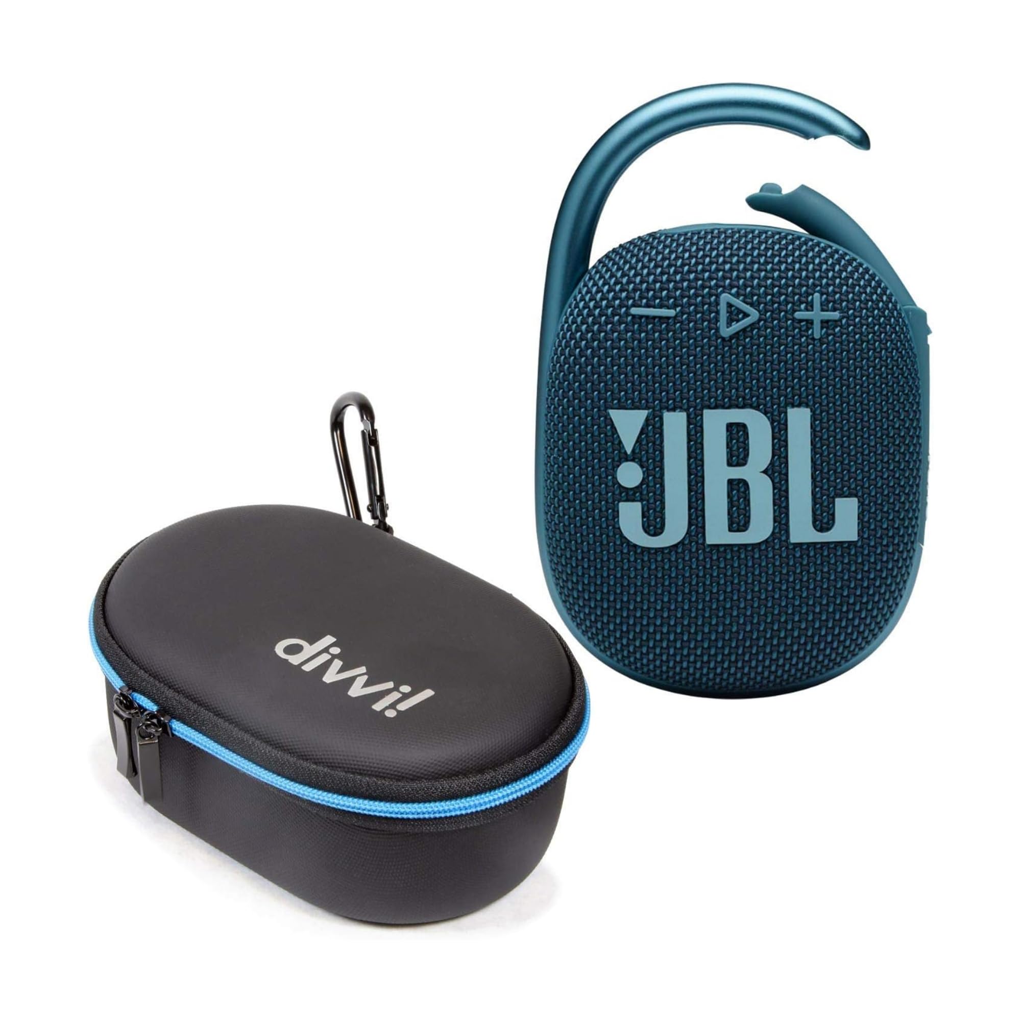 JBL Clip 4 Waterproof Portable Bluetooth Speaker with 10-Hour Playtime - Bundle Includes Protective Hardshell Case (Blue & Black) - Perfect for Outdoor Adventures, Beach, Pool, Hiking & Travel