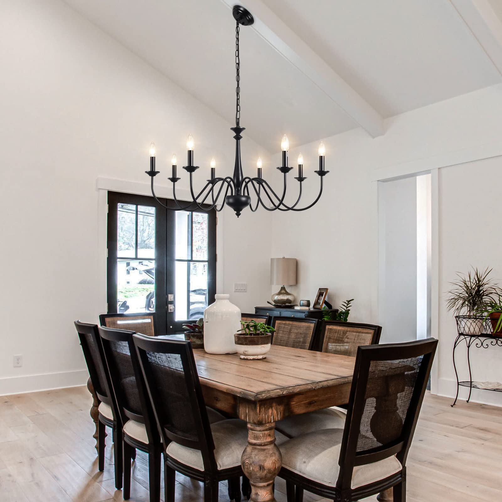 8-Light Black Farmhouse Chandelier - Rustic Ceiling Light Fixture for Dining Room, Living Room, Bedroom & Entryway - Perfect for Home Decor, Wedding Venues and Cabin Lighting