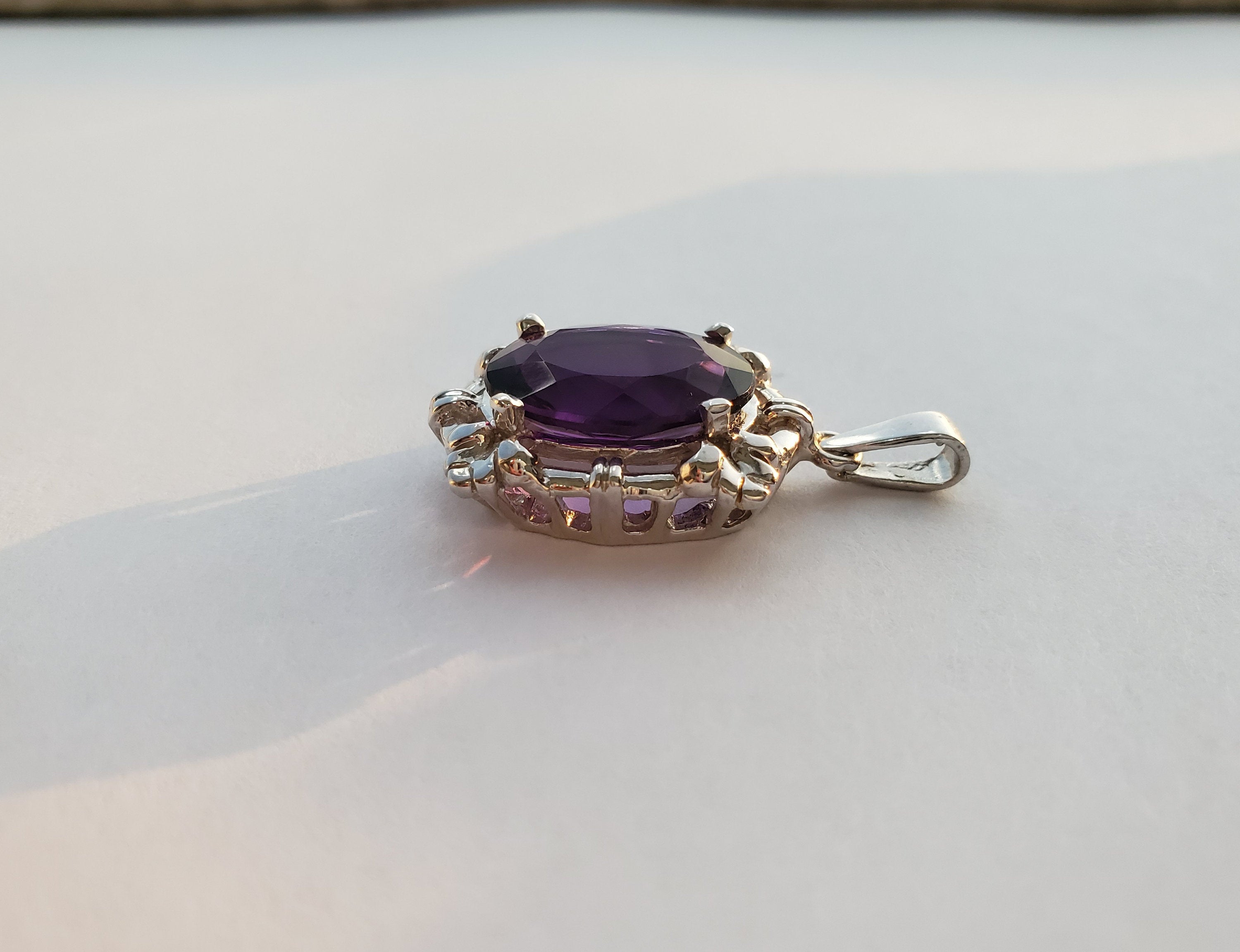 7 Carat Natural Amethyst Pendant Necklace in 14K White Gold - Elegant Jewelry Gift for Women, Perfect for Weddings, Anniversaries & Special Occasions