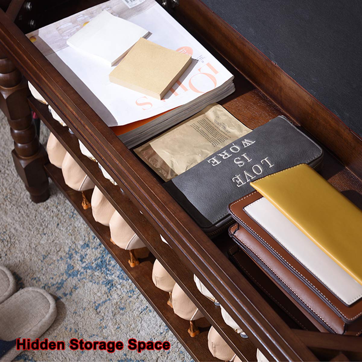 3-Tier Wooden Shoe Rack Bench with Storage - Entryway Shoe Organizer & Storage Bench for Hallway, Living Room (Dark Brown, 31.5