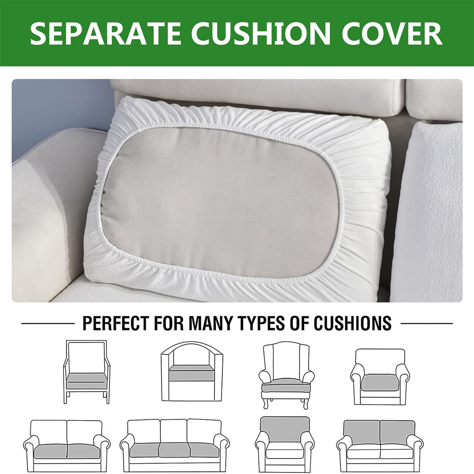 Stretch Waterproof Sofa Slipcover - High Elastic Fabric Couch Seat Covers, Water-Repellent & Durable (White, Large 3-Seater) - Perfect for Living Room, Family Room & Home Decor Protection