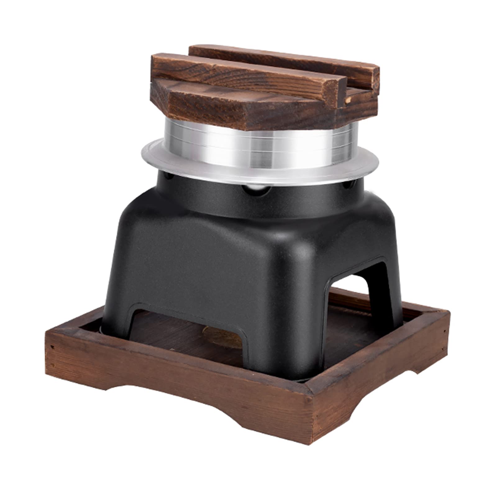 AIZYR Portable Alcohol Stove Shabu Hot Pot Set with Wooden Lid & Pot Holder - Compact Camping Cookware for Hiking, Picnic & Outdoor Adventures