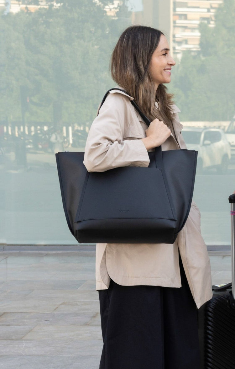 Canussa Black City Shopper Bag - Stylish Reusable Grocery Tote for Shopping, Work & Daily Commute