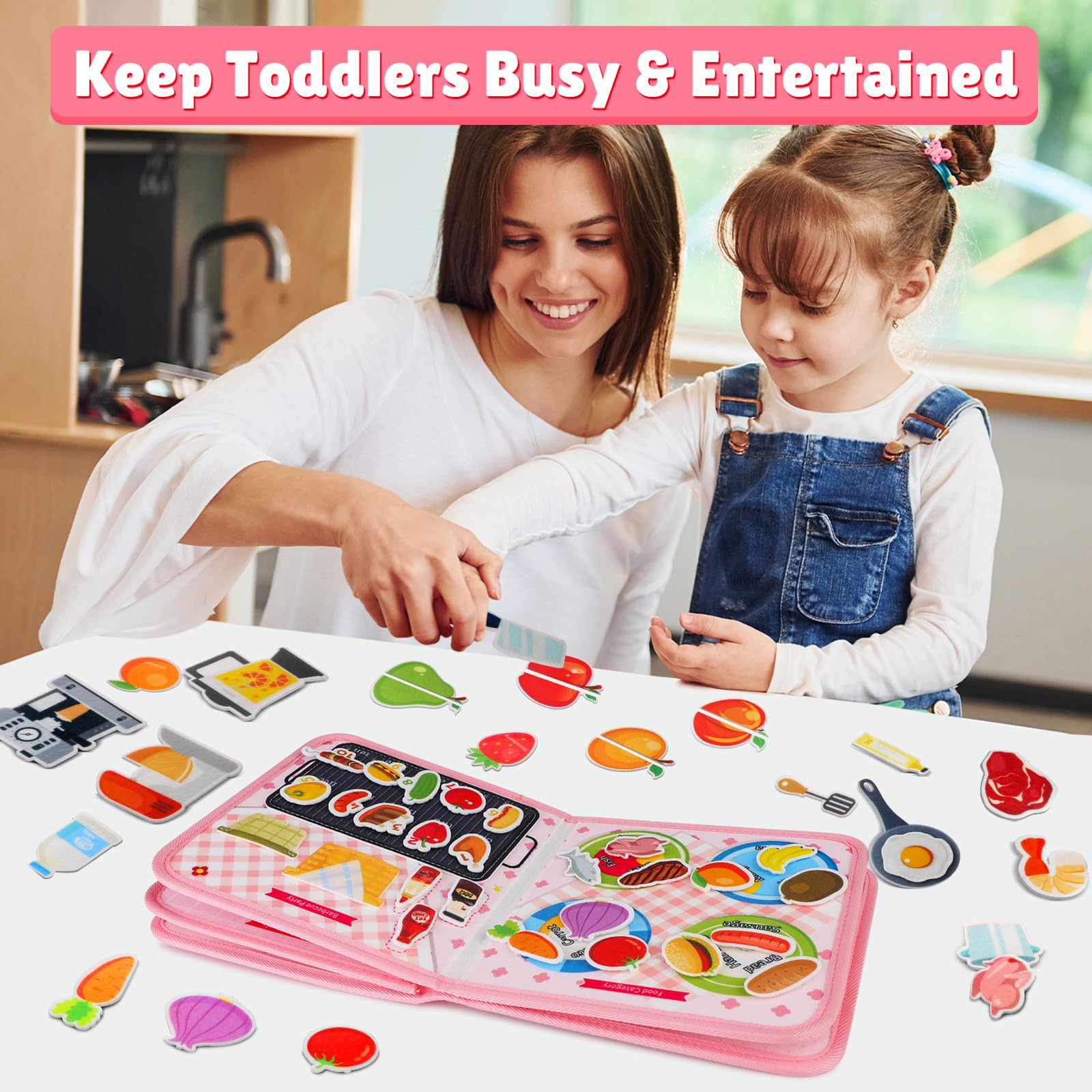 Quanquer Montessori Busy Board for Toddlers 1-4 Years Old - Educational Sensory Learning Toy for Boys & Girls - Travel Activity Toy for Airplane & Car - Perfect Christmas & Birthday Gift for Kids | Develop Fine Motor Skills & Keep Children Engaged During Travel