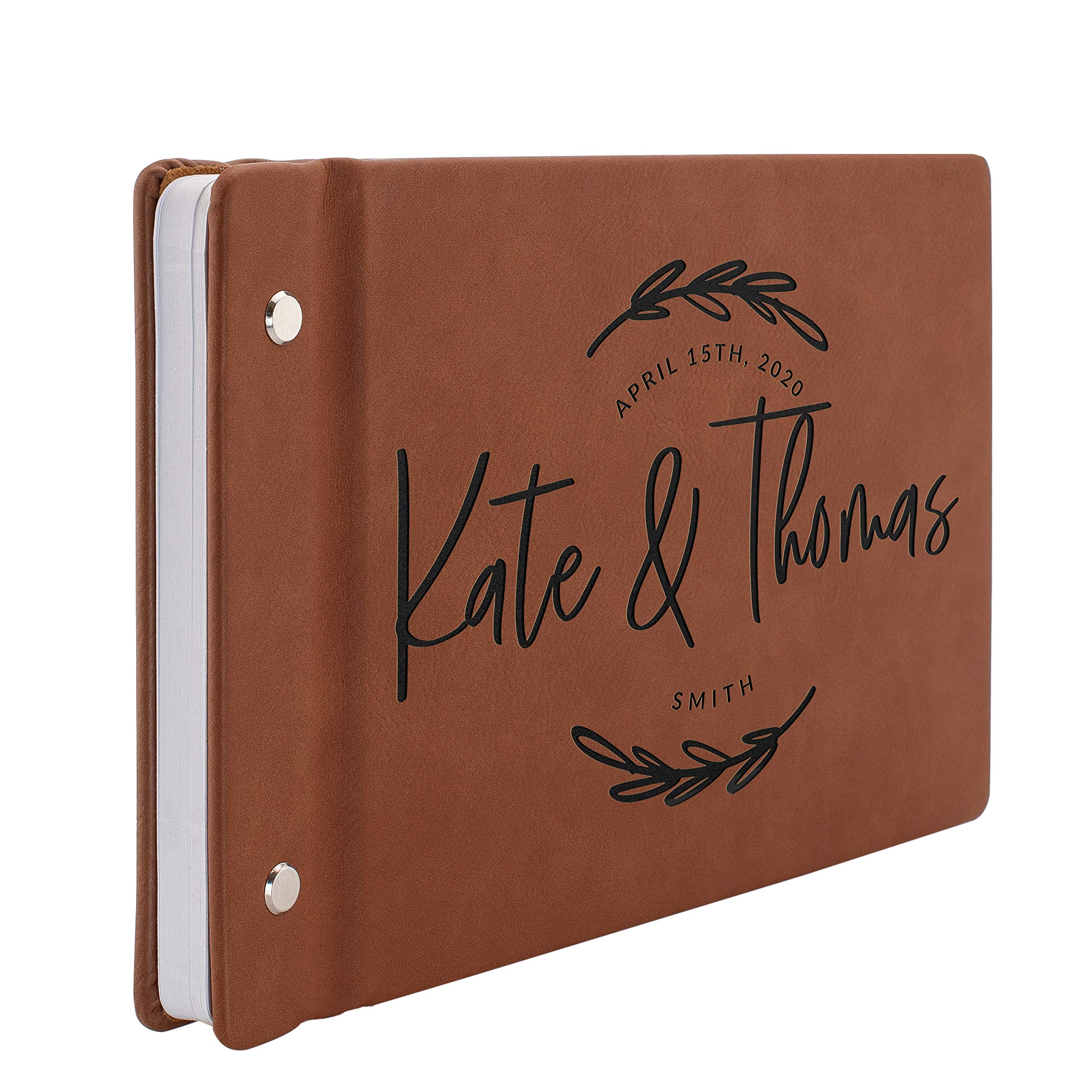 Personalized Leather Wedding Guest Book for Bride & Groom - Custom Chestnut Signing Registry Book - 60 Pages - Perfect for Bridal Showers, Receptions & Anniversary Parties - D8