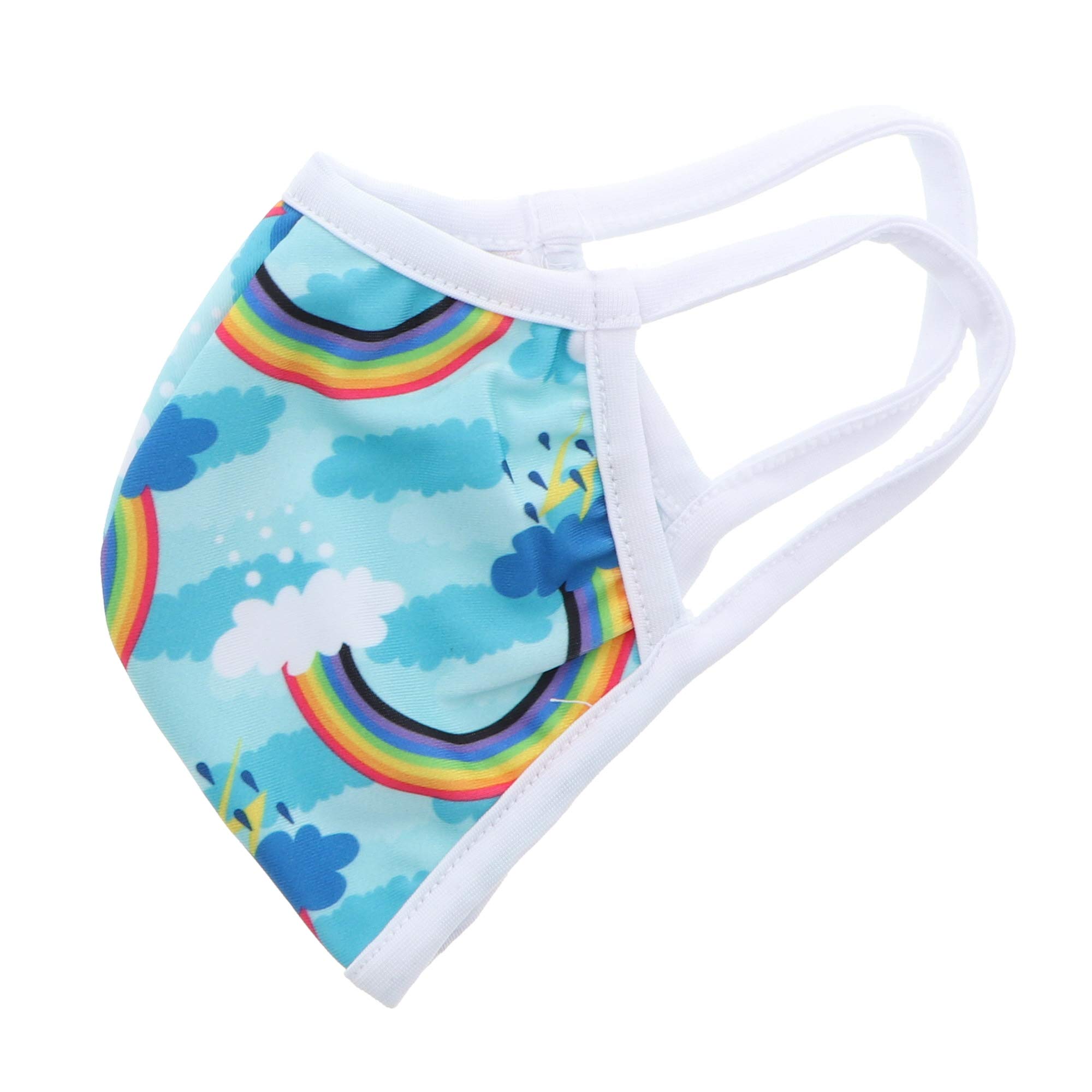 Motique Washable Kids Face Mask - 2-Ply Rainbow Pattern (Blue, Size 1) - Perfect for School, Playground & Outdoor Activities