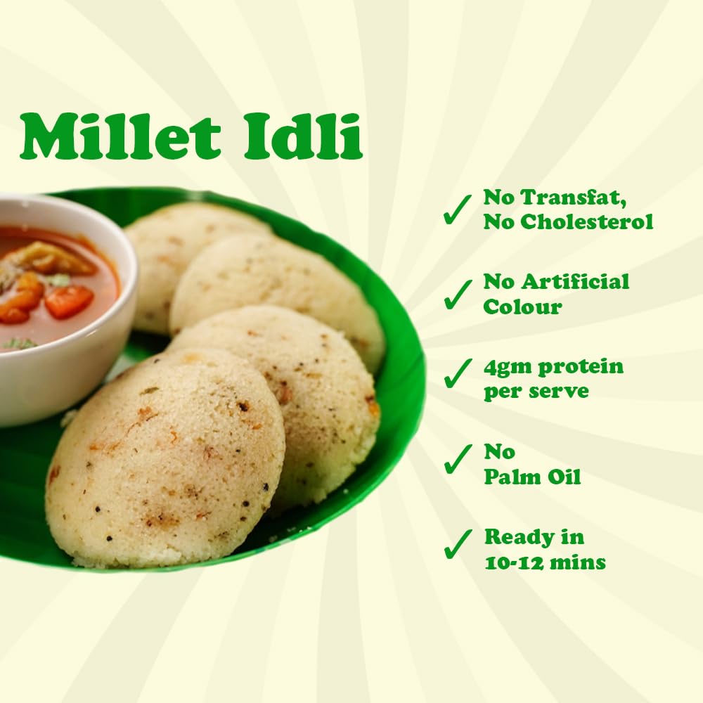 Gladful Multi-Millet Idli & Coconut Chutney Instant Mix - Palm Oil Free, Transfat Free, High Fiber Vegan Breakfast - 100% Natural, No Preservatives - Pack of 2 for Quick Healthy Meals & On-the-Go Snacking