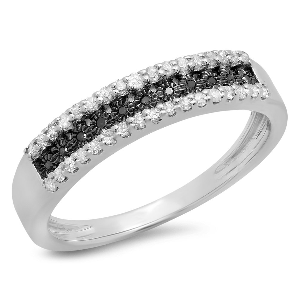 Dazzlingrock 0.25 Carat Round Black & White Diamond Stackable Ring for Women - Sterling Silver Anniversary Wedding Band - Perfect for Bridal Sets, Engagement Rings & Special Occasion Jewelry Gifts