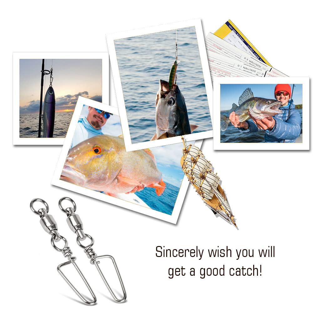 AMYSPORTS High Strength Fishing Snap Swivels with Ball Bearing - Stainless Steel Saltwater Corrosion Resistant Barrel Swivels for Freshwater & Saltwater Fishing - Perfect for Bass, Trout, and Deep Sea Angling