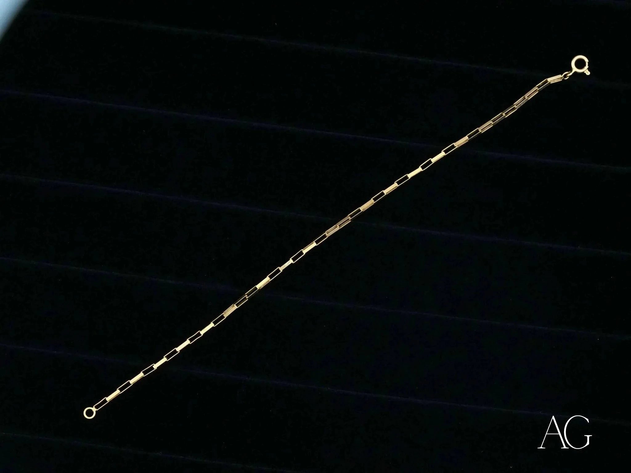 18K Solid Gold Brick Link Bracelet for Women - Timeless Elegance Jewelry for Everyday Wear & Special Occasions