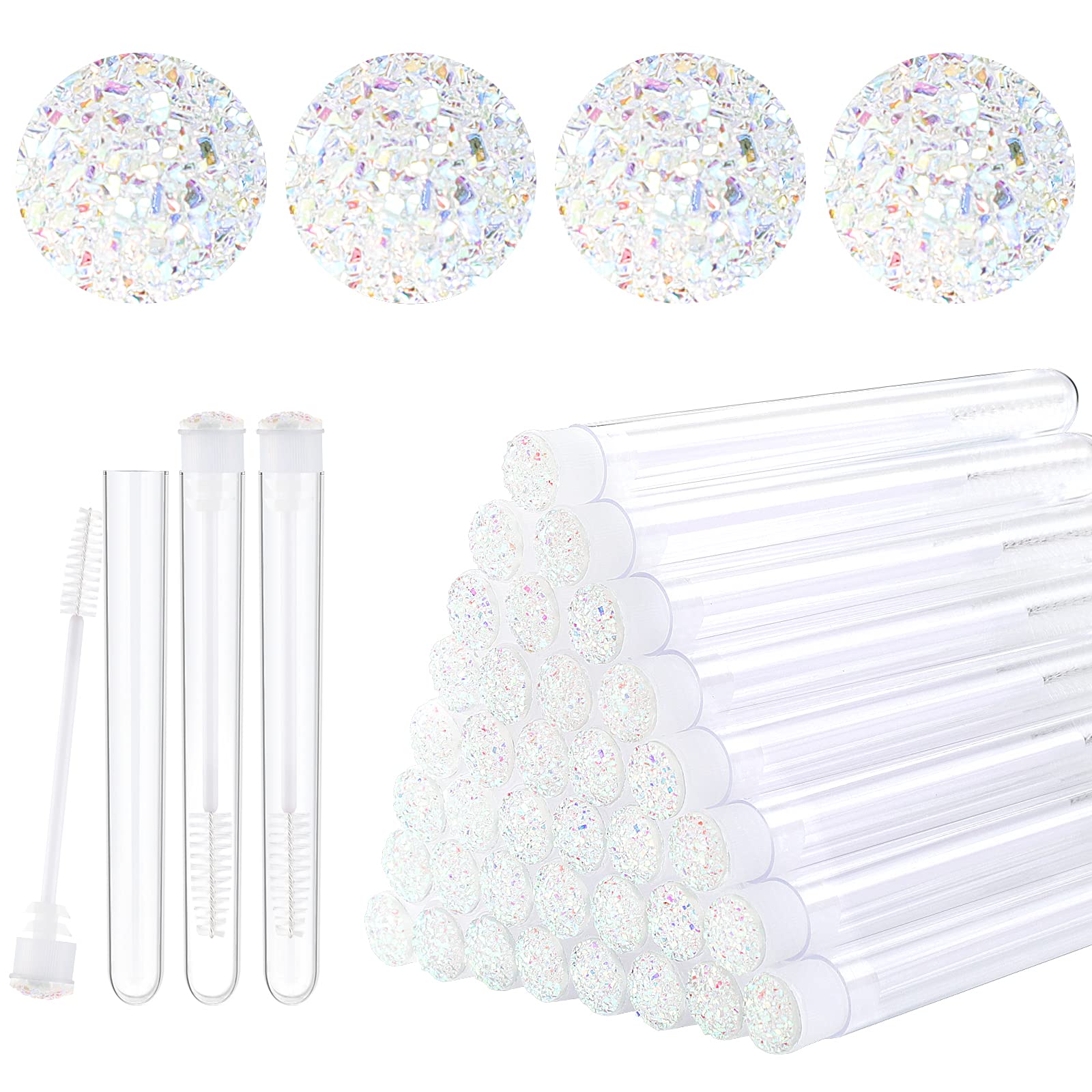 50pcs Eyelash Brushes - Professional Lash Wand Makeup Tools for Eyelash Extensions & Mascara Application - Diamond Mascara Cleaning Brushes (White) - Perfect for Salon, Home Use & Travel Makeup Kit