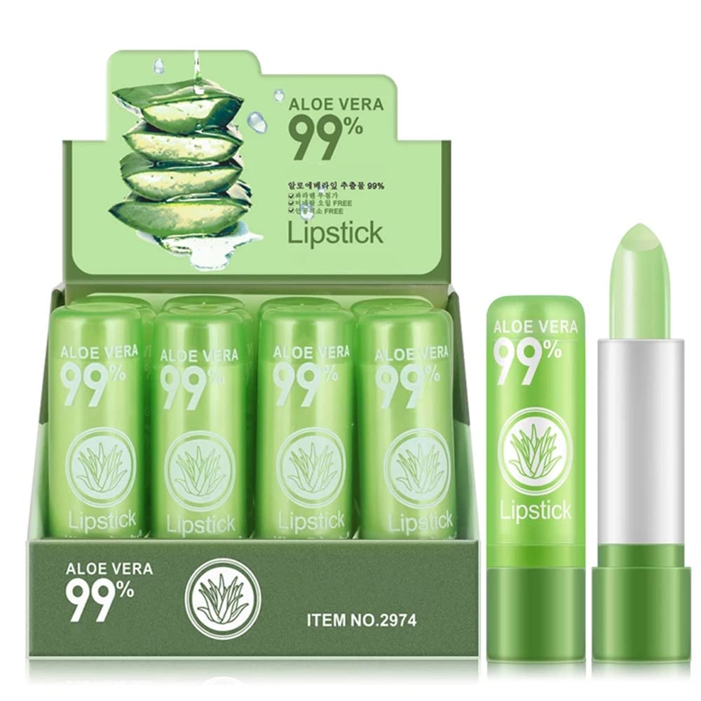 12 Pack Aloe Vera Lipstick - Long Lasting Hydrating Lip Balm, Nourishing Moisturizer with Magic Temperature Color Changing Lip Gloss | Perfect for Dry Lips, Daily Makeup & Gift Giving