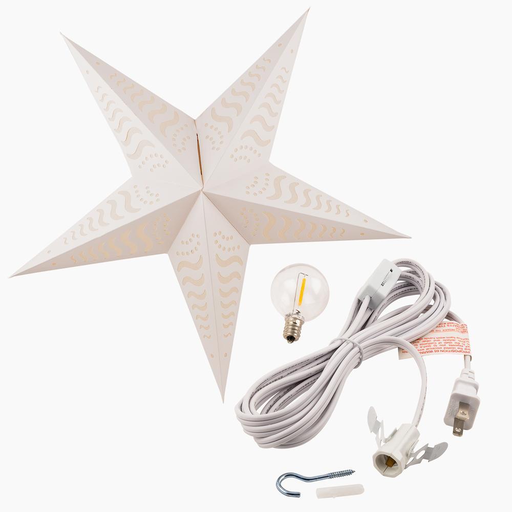 24 Pack White Tidal Wave Cut-Out Paper Star Lanterns with 15FT Hanging Cord - Party Decorations, Wedding Lights, Bedroom & Outdoor String Lights for Christmas, Halloween, Baby Shower Decor