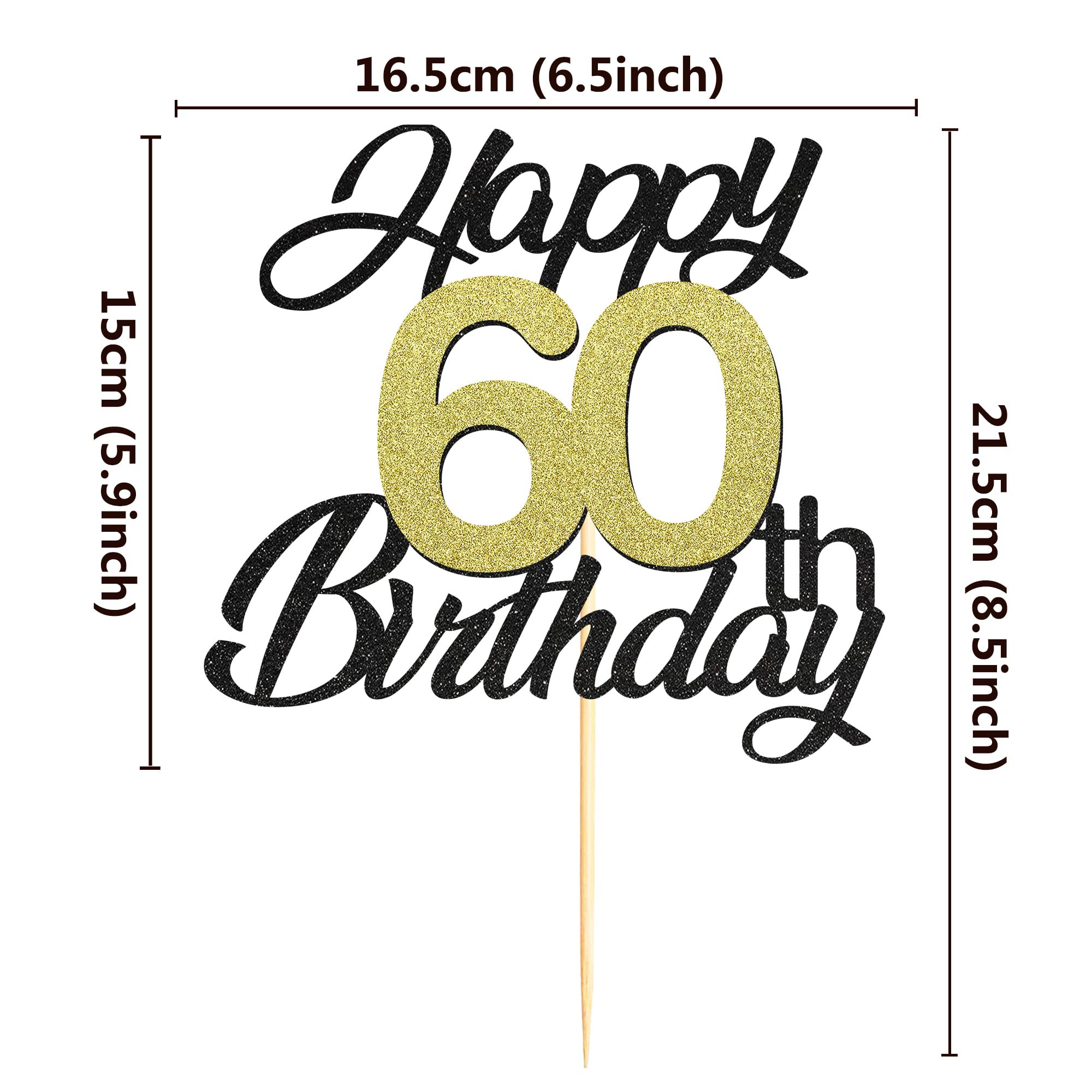 Elegant Black & Gold Glitter 60th Birthday Cake Topper - Premium 60 Cake Decorations for Milestone Celebrations, Retirement Parties & Anniversary Events