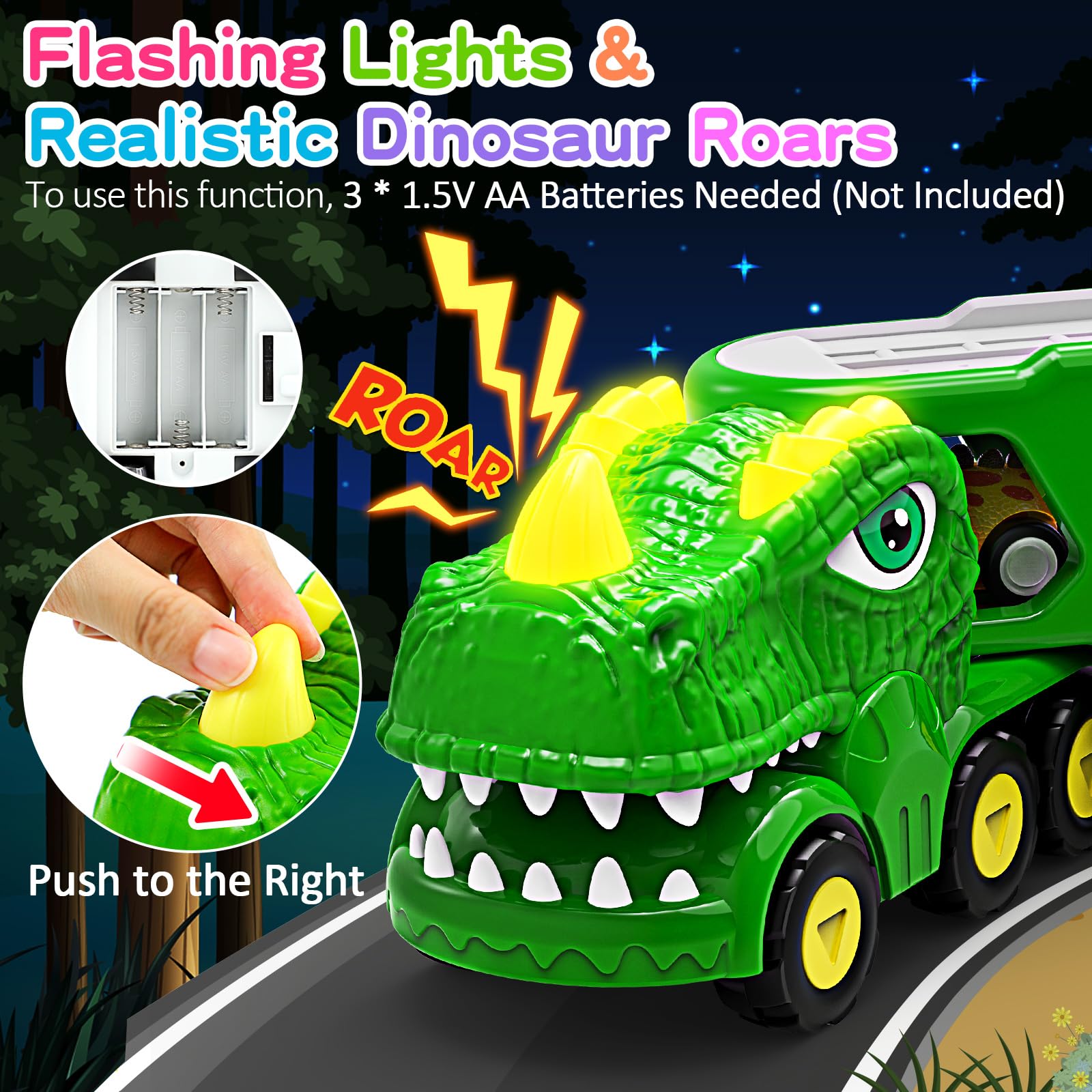 **ENJSD 5-in-1 Dinosaur Toys for Toddlers Ages 1-5 – Friction-Powered Dino Cars with Flashing Lights & Sounds – Best Gift for 1 2 3 4 5 Year Old Boys – Perfect for Playtime, Learning & Birthday Gifts**