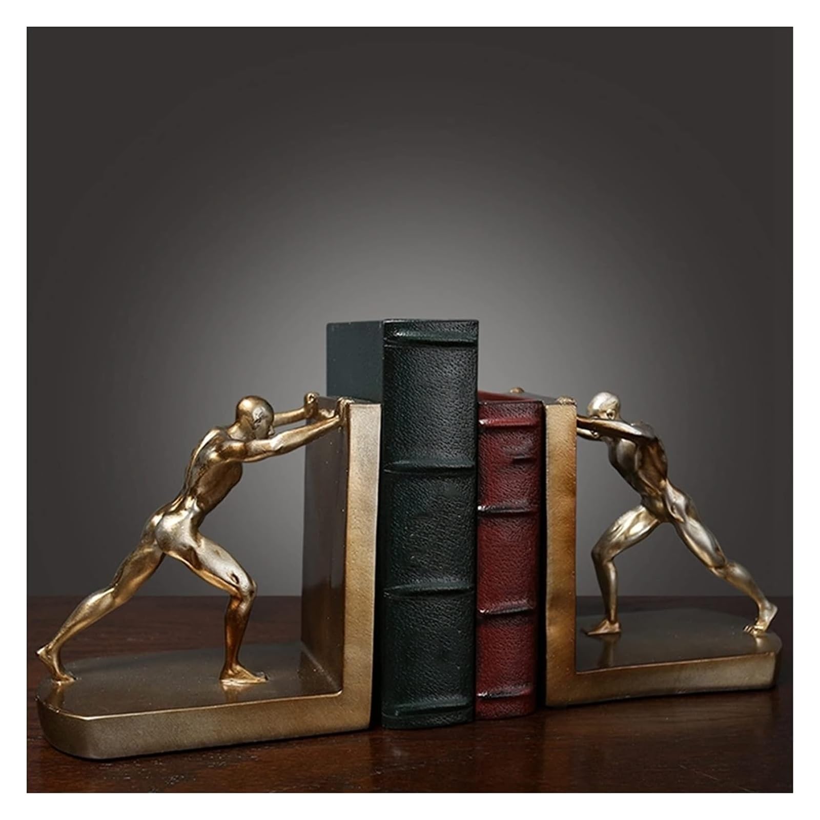 Sports-Themed Bookends - Non-Slip Book Stopper for Office & Home Decor, People Pushing Objects Design - Perfect for Bookshelves, Desks & Gift Giving