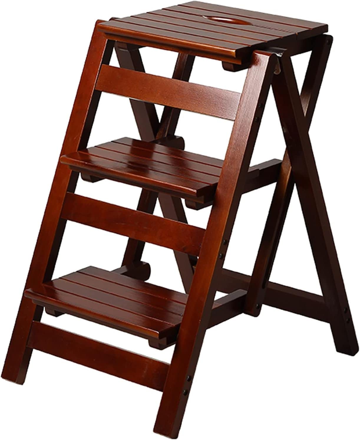 OKUOKA 3-Step Folding Wooden Ladder Stool - Multifunctional Step Stool for Home, Library, Bedroom & Living Room - Compact Storage, Easy to Carry - Perfect for Reaching High Shelves, Decorating & Organizing
