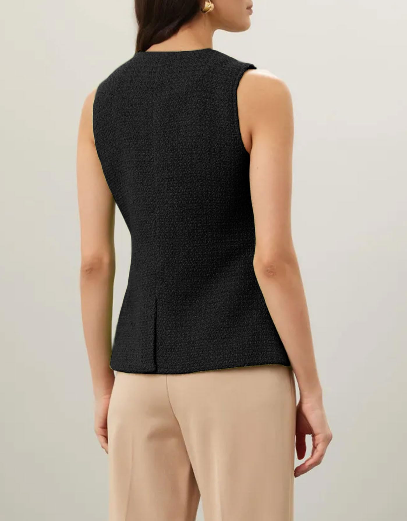 Women's Tweed Blazer Vest - Sleeveless Button Front Jacket for Work & Office | Casual Chic Outerwear for Business, Date Night & Fall Layering