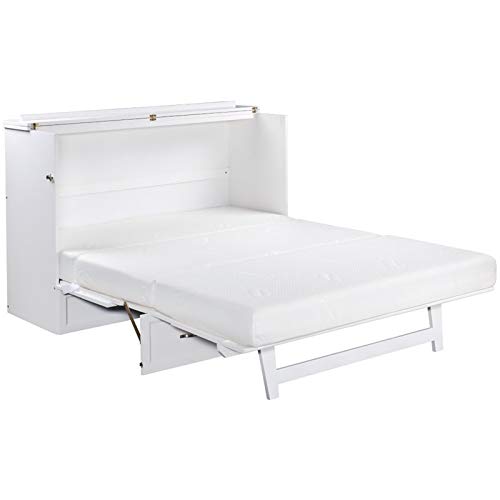 Atlin Designs Queen Size Murphy Bed with Mattress - Traditional Wooden Wall Bed with Storage Chest, White Finish | Space Saving Solution for Small Apartments & Guest Rooms