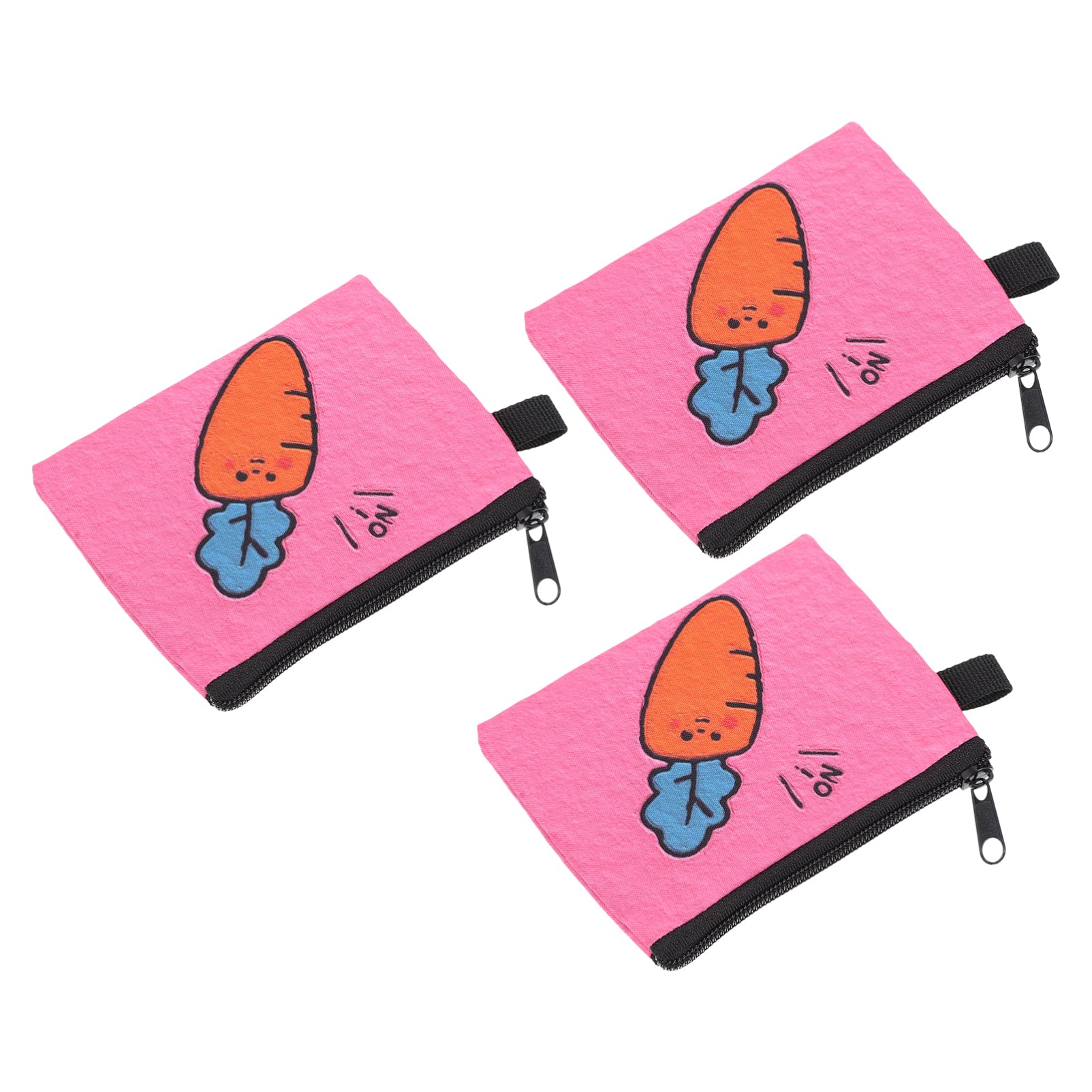Kids Fruit Print Coin Purse - Portable Small Wallet for Earphones, Coins & Cards - Adorable Carrot Pattern Pink Pocket Pouch (3-Pack) - Perfect for School, Travel & Daily Use