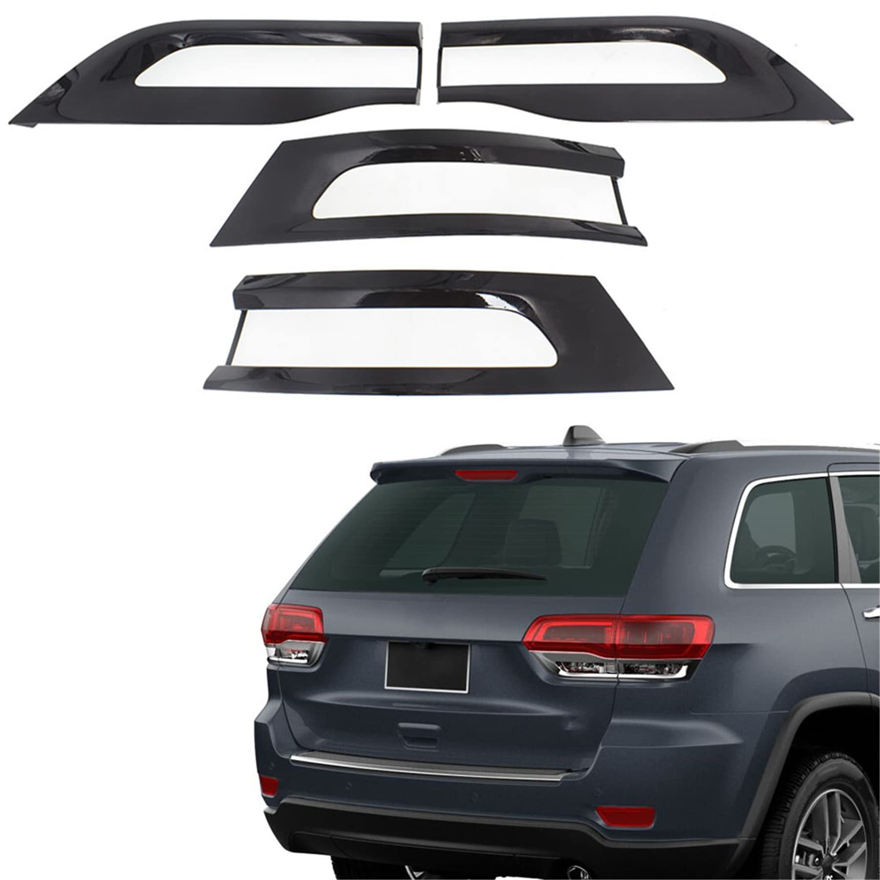 Glossy Black Rear Tail Light Trim Bezel Kit Replacement for Jeep Grand Cherokee 2014-2020 - Compatible with Part Numbers 68220970AA, 68220968AA, 68219812AA, 68219813AA - Perfect for Upgrading and Restoring Your SUV's Appearance