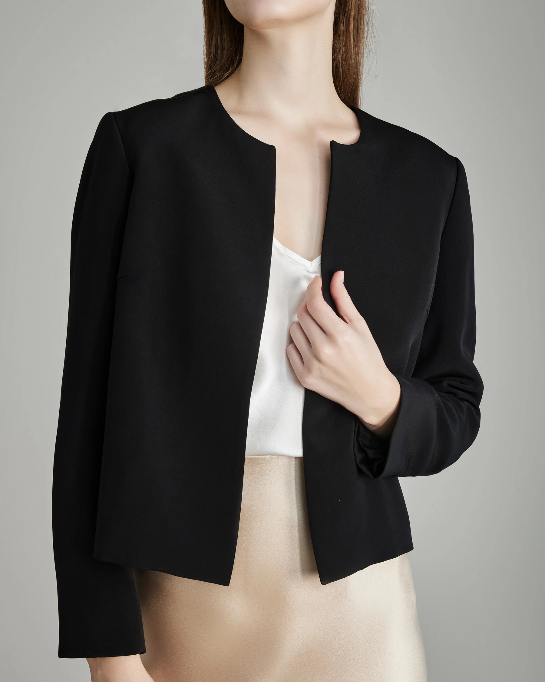 40 Momme Open Front Silk Blazer for Women - Luxurious Lightweight Silk Jacket for Office Wear & Evening Outfits - Elegant Business Casual Blazer for Work & Special Occasions