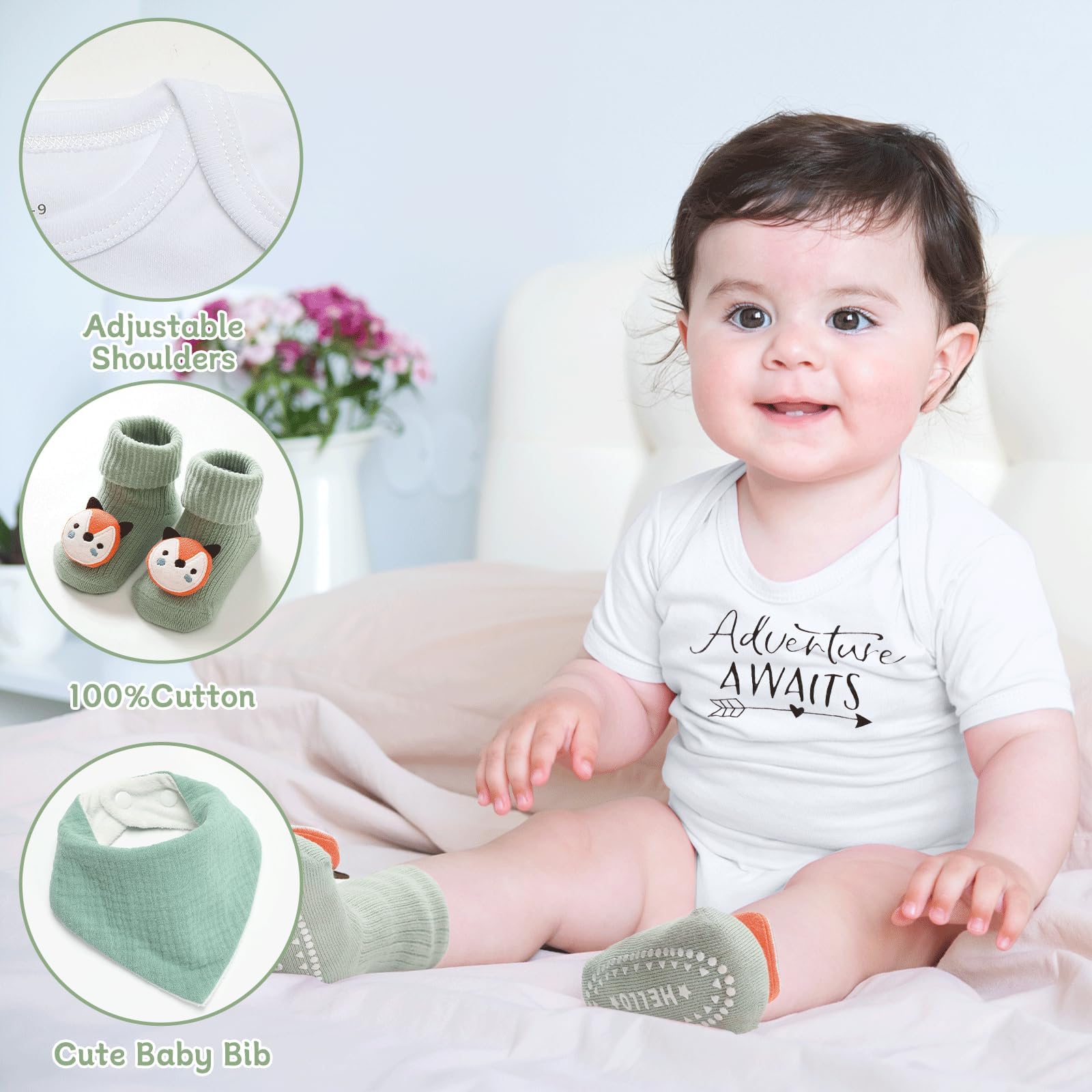 Premium Baby Shower Gift Set - Newborn Essentials Basket with Rattle, Swaddle & Security Blanket | Gender Neutral Sage Green Baby Gifts for Girls & Boys | Perfect for Birthdays, Welcoming Newborns & Nursery Decor