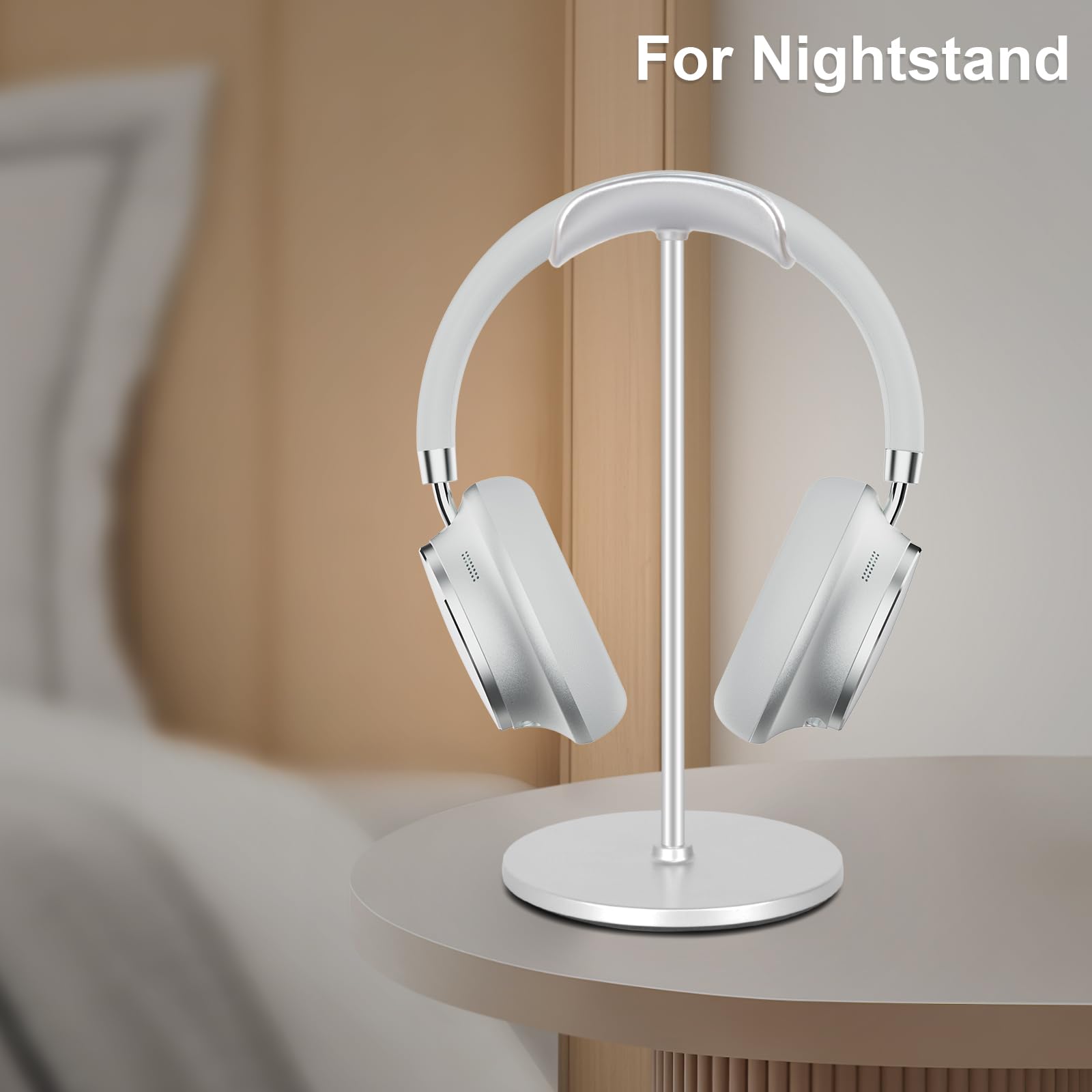Premium Aluminum & ABS Gaming Headphone Stand - Curved Headset Holder with Sturdy Base for Desk Organization | Perfect for Gamers, Streamers & Office Workspaces (Silver)
