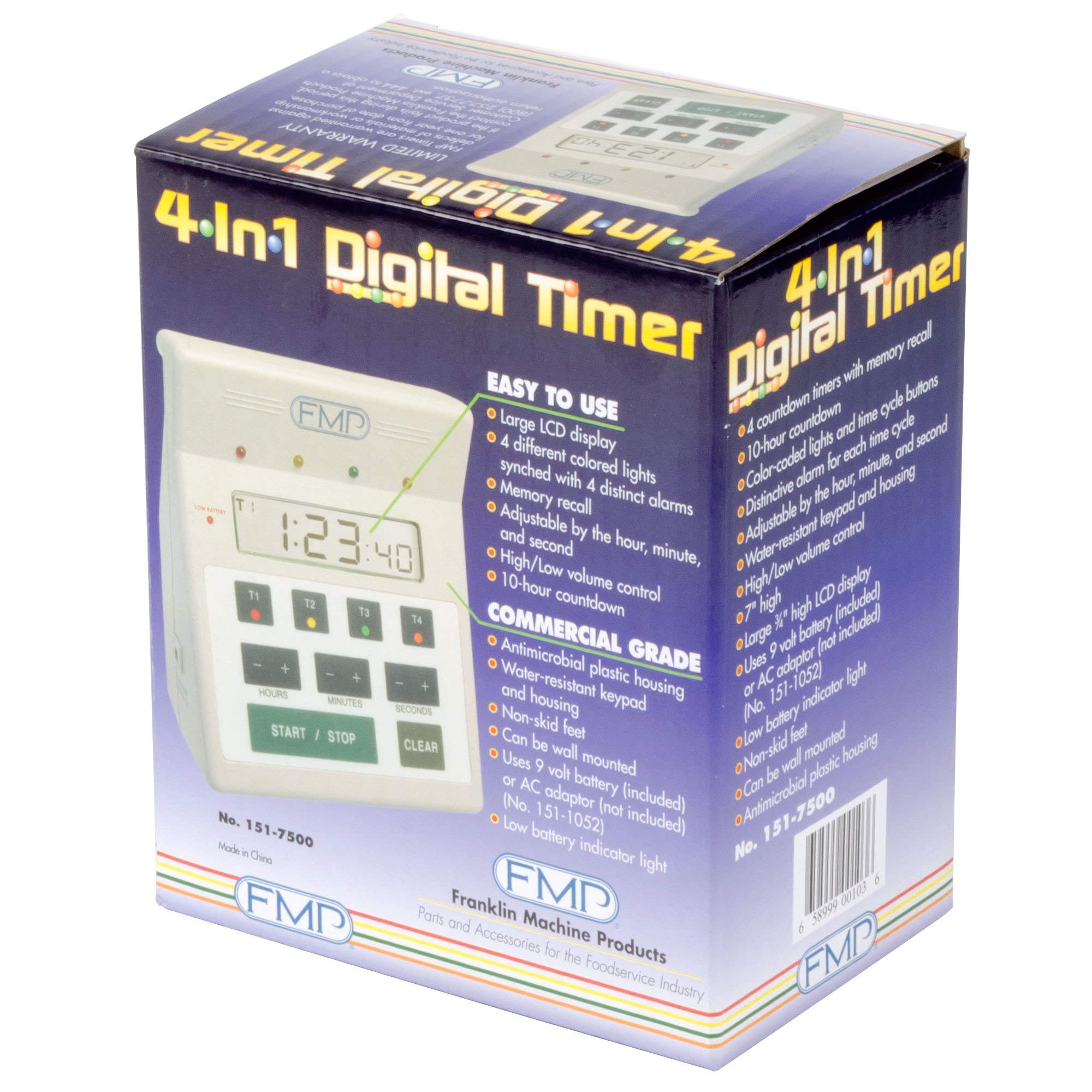 FMP Digital 4 Channel Commercial Kitchen Countdown Timer - Waterproof 7-Inch Large Display Timer with Loud Alarm - Perfect for Restaurants, Bakeries & Cooking - White (Commercial Grade)