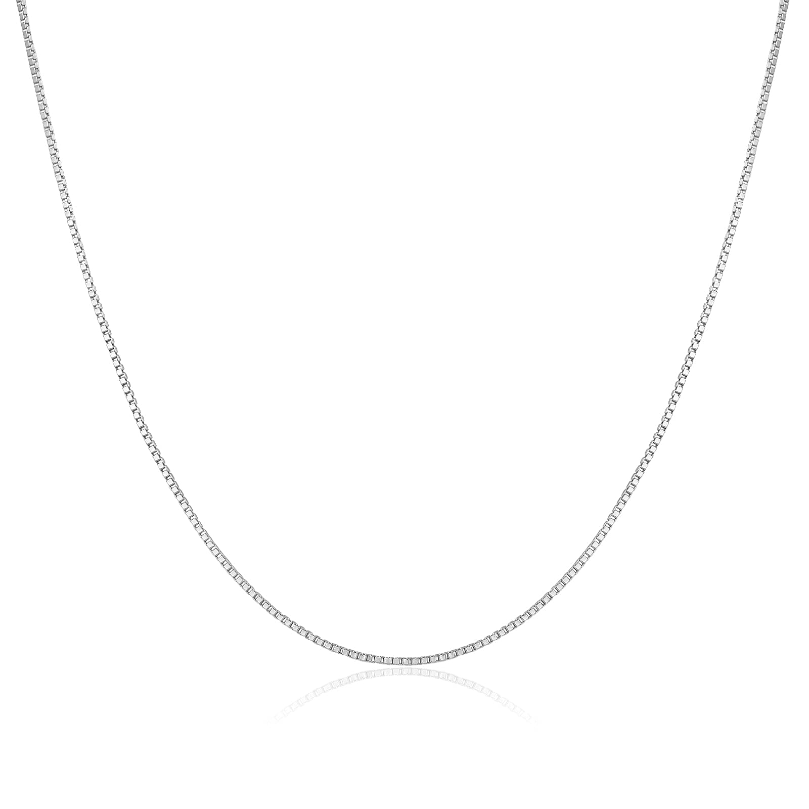 Sterling Silver Box Chain Necklace with Curb Pendant & Lobster Clasp - 18