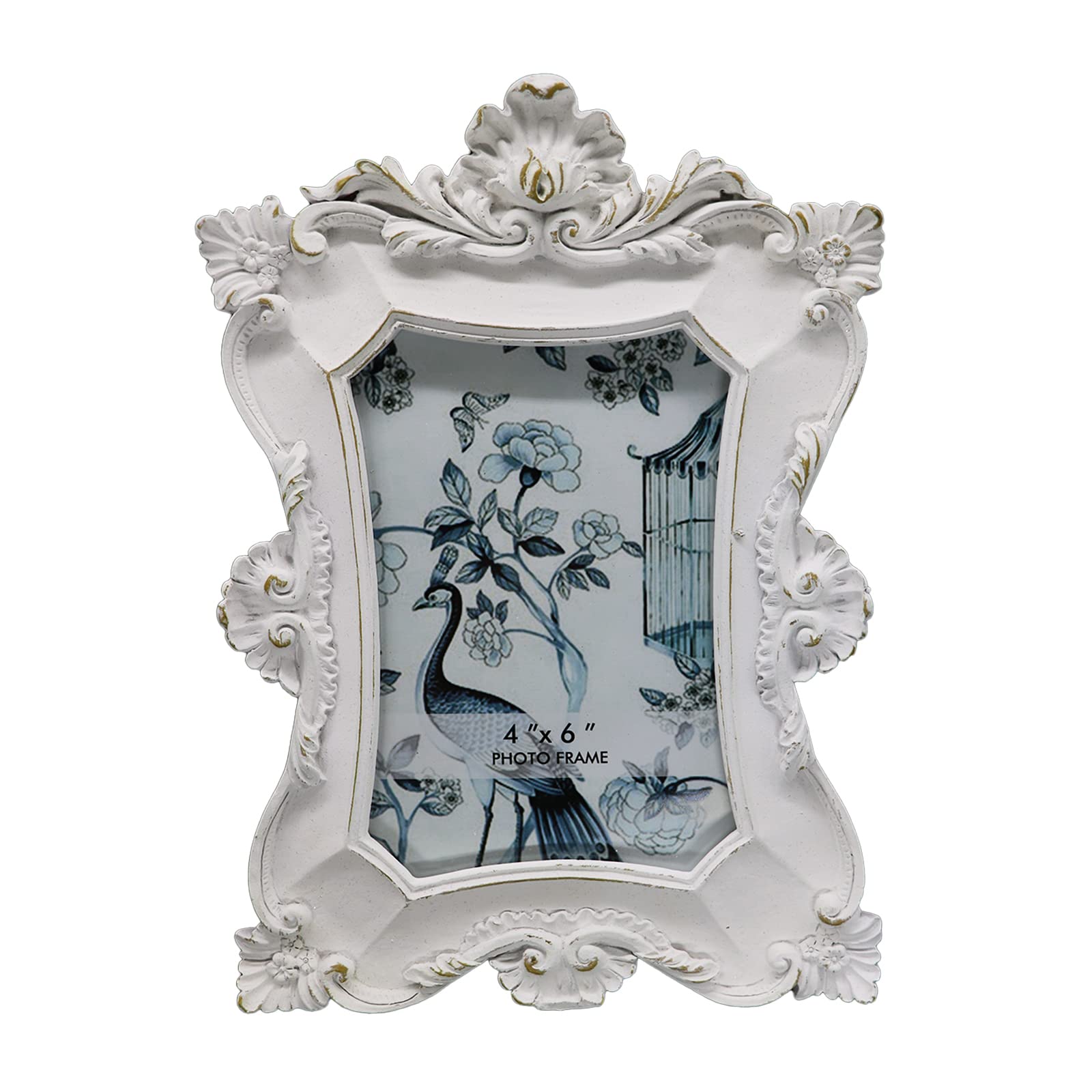 Vintage 4x6 Picture Frame - Antique White Photo Frame for Wall & Tabletop Display