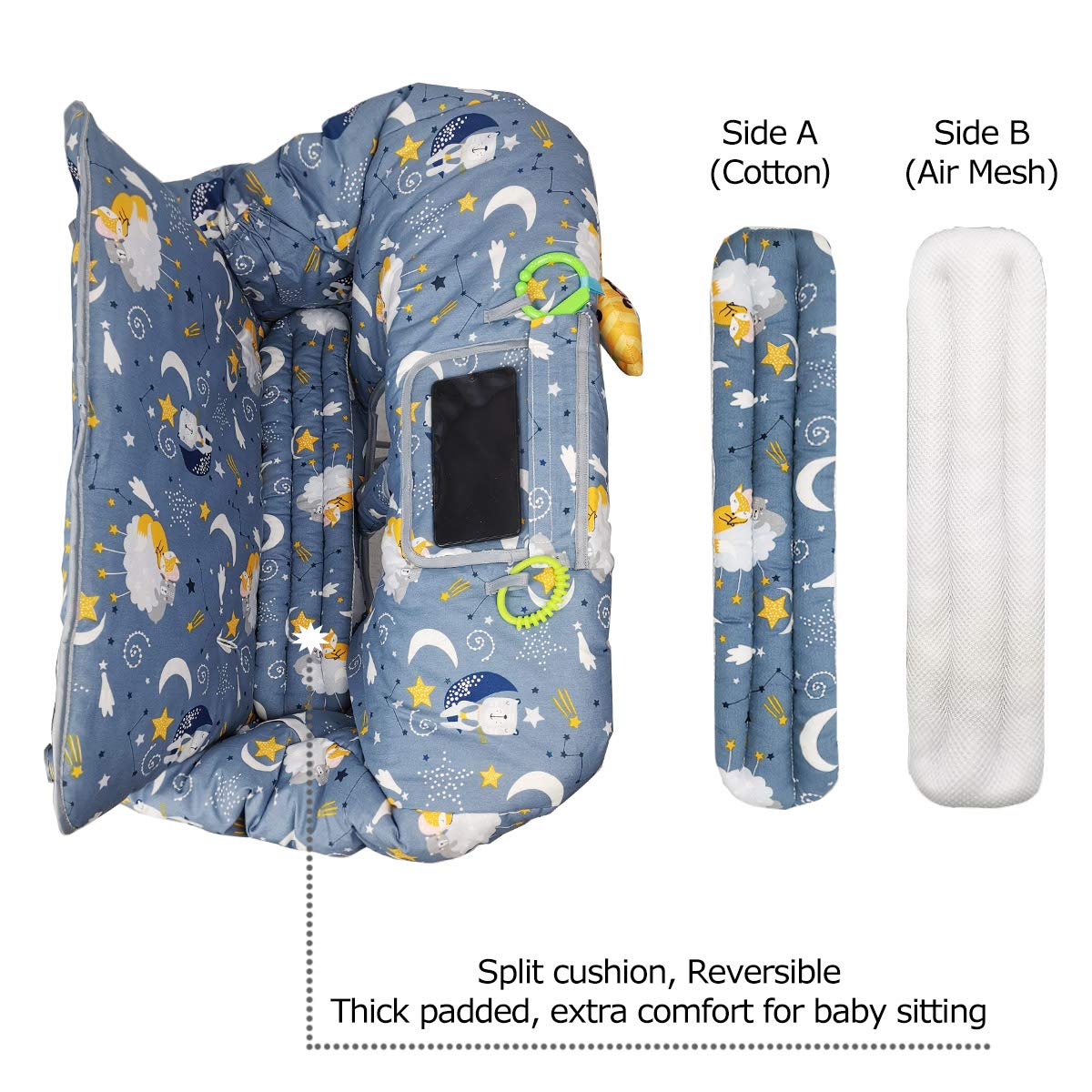 Baby Shopping Cart Cover with Padded High Chair Cover - Reversible Split Seat Cushion, Phone Pouch & Storage Pocket | Neutral Design for Boys & Girls | Perfect for Grocery Shopping & Dining Out