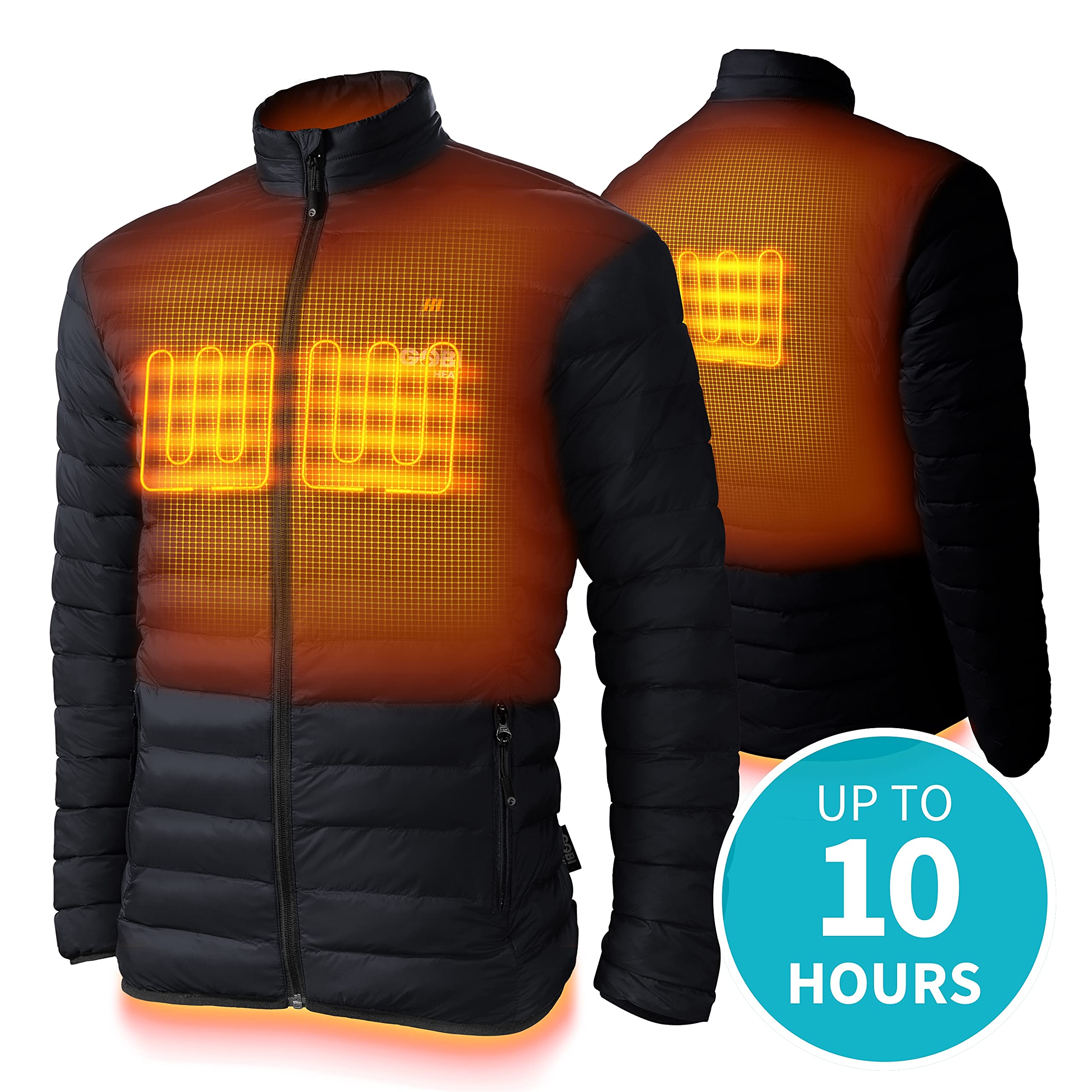 Wolf Men's Puffer Heated Jacket with 10-Hour Heating - Rechargeable Battery & Charger Included | Winter Outdoor Activities, Skiing, Snowboarding, Hiking & Cold Weather Wear