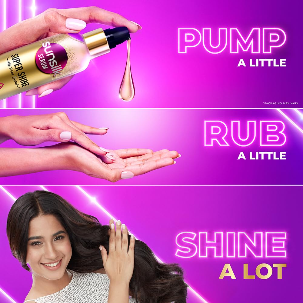 Sunsilk Super Shine Hair Serum for Dry Frizzy Hair - Vitamin E Enriched Formula, 48-Hour Frizz Control, Non-Sticky Smooth Finish, 100ml Bottle | Perfect for Daily Hair Care, Salon-Like Shine at Home, and Travel-Friendly Hair Solution
