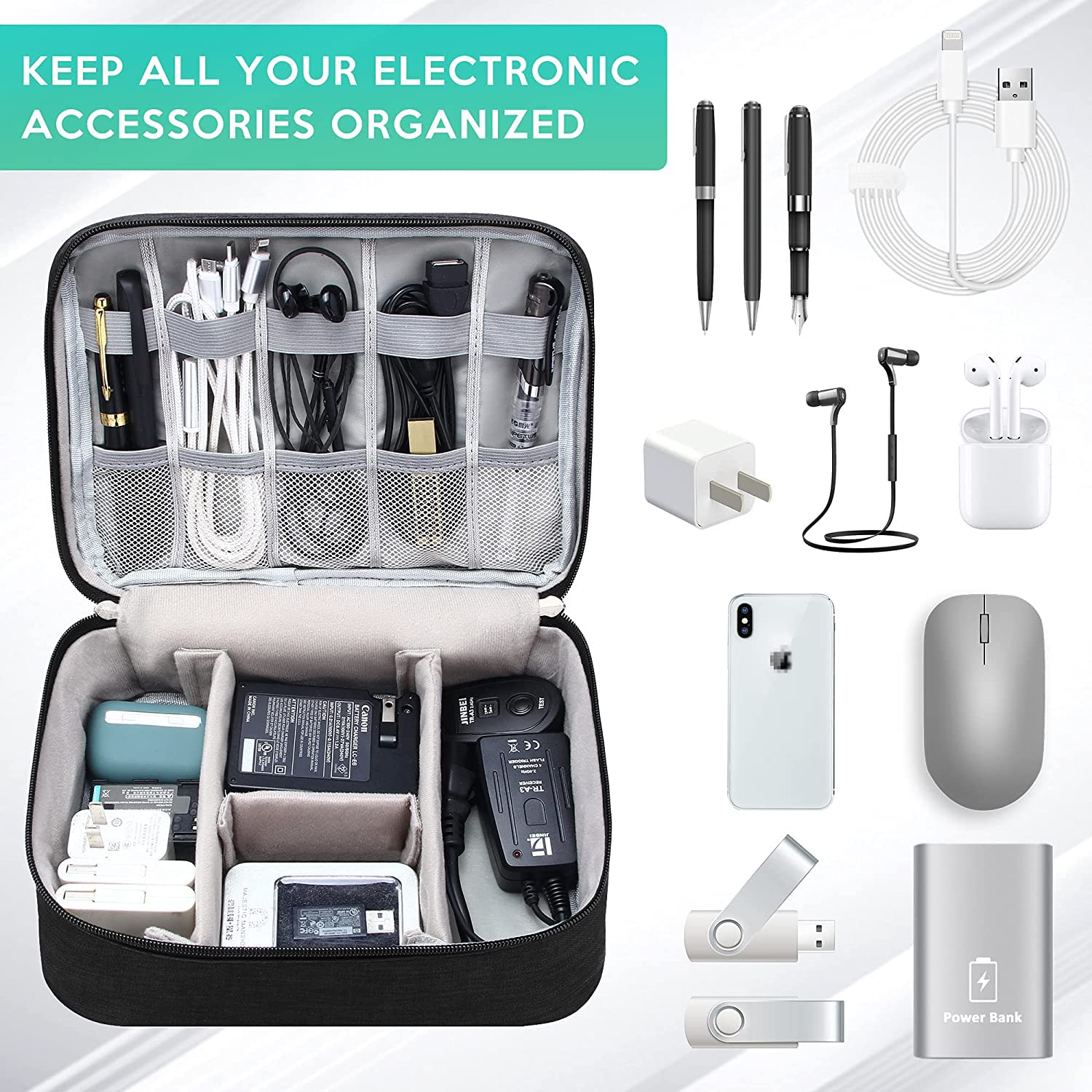 Waterproof Travel Cable Organizer Bag - Portable Electronics Storage Case for Chargers, Cables & Accessories | Perfect for Business Trips, Vacations & Daily Commute