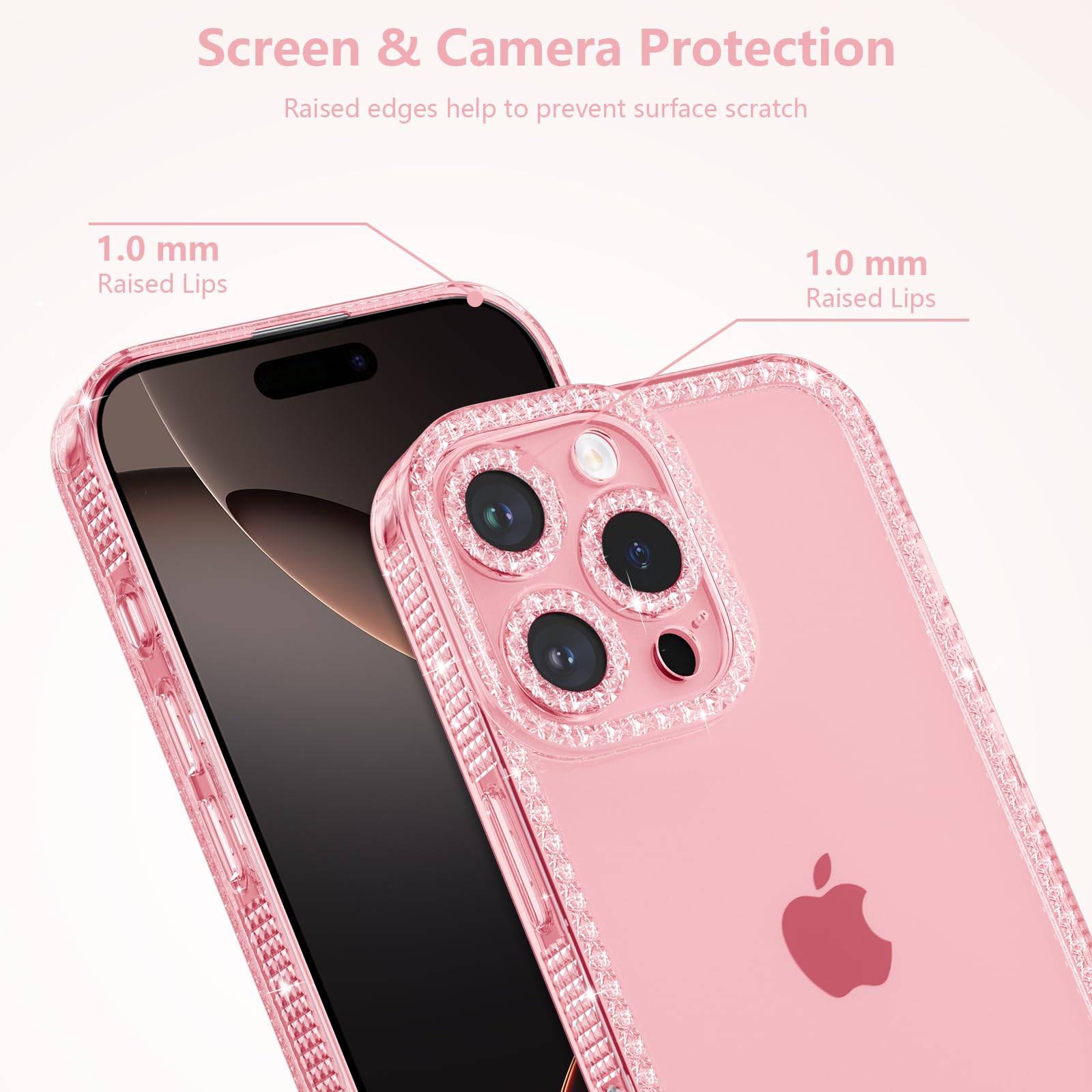 Sparkly Cute Clear Glitter Case for iPhone 15 Pro Max 6.7 inch - Flexible TPU Silicone Protective Cover with Bling Design for Women & Girls (Pink) | Perfect for Everyday Use, Parties & Gift Giving