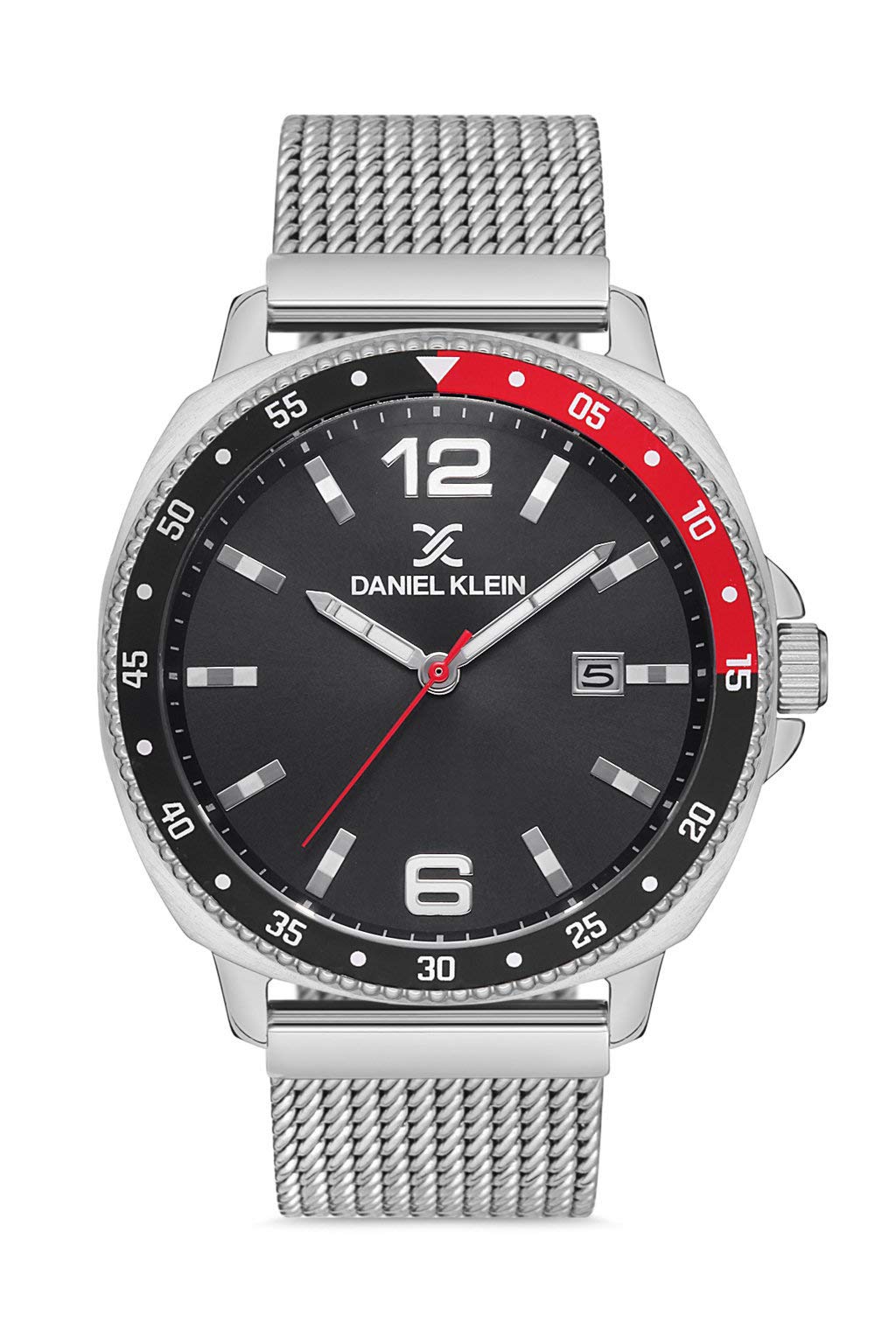 Daniel Klein Men's Wrist Watch (DK12569) - 44mm Analog Fashion Watch with Japanese Quartz Movement - Silver Dial, Baton Indexes & Two-Tone Bezel - Mesh Strap - Available in Multiple Colors - Perfect for Business, Casual Wear & Special Occasions