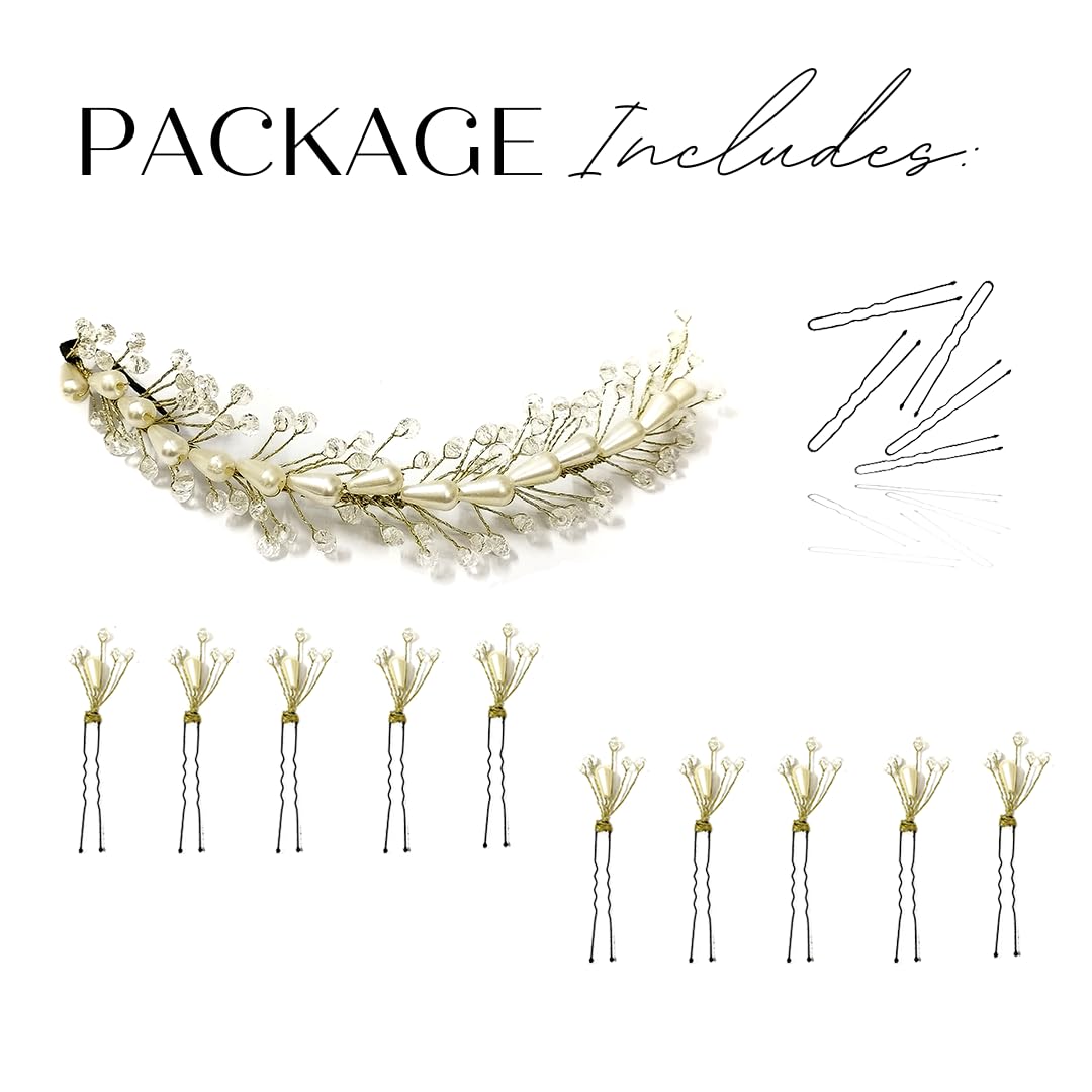 Elegant Gold Beaded White Metal Stone Hair Pins & Clips for Women - Hair Accessories Set (Pack of 2) - Perfect for Weddings, Parties & Daily Styling