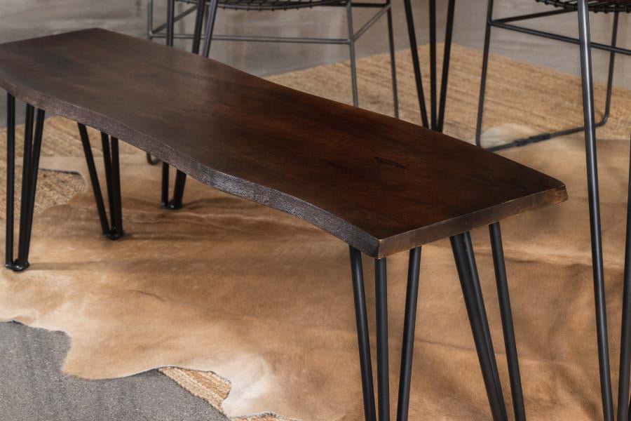 Handcrafted Mango Wood Live Edge Dining Bench - Rustic Farmhouse Style Kitchen Table Bench for Dining Room & Outdoor Patio
