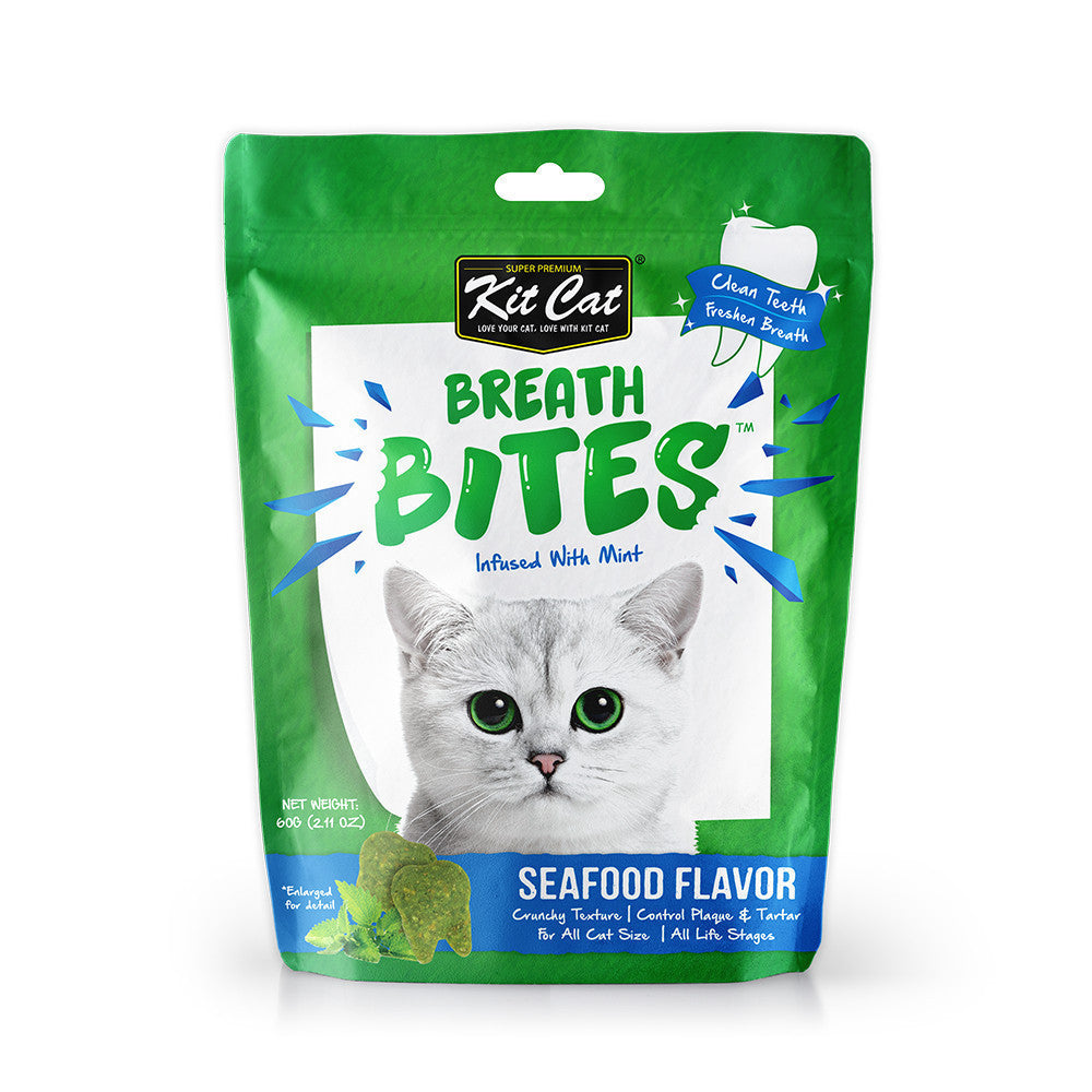 Kit Cat Kitty Crunch & Breath Bites Cat Treats - 60g (Beef, Tuna, Salmon, Chicken, Seafood, Lamb Flavors) - Dental Care Snacks for Fresh Breath - Perfect for Training Rewards & Bonding Time with Your Cat
