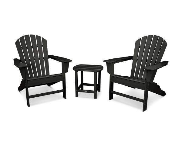 Polywood Black South Beach Adirondack 3-Piece Outdoor Furniture Set - Patio, Garden, Poolside & Backyard Relaxation