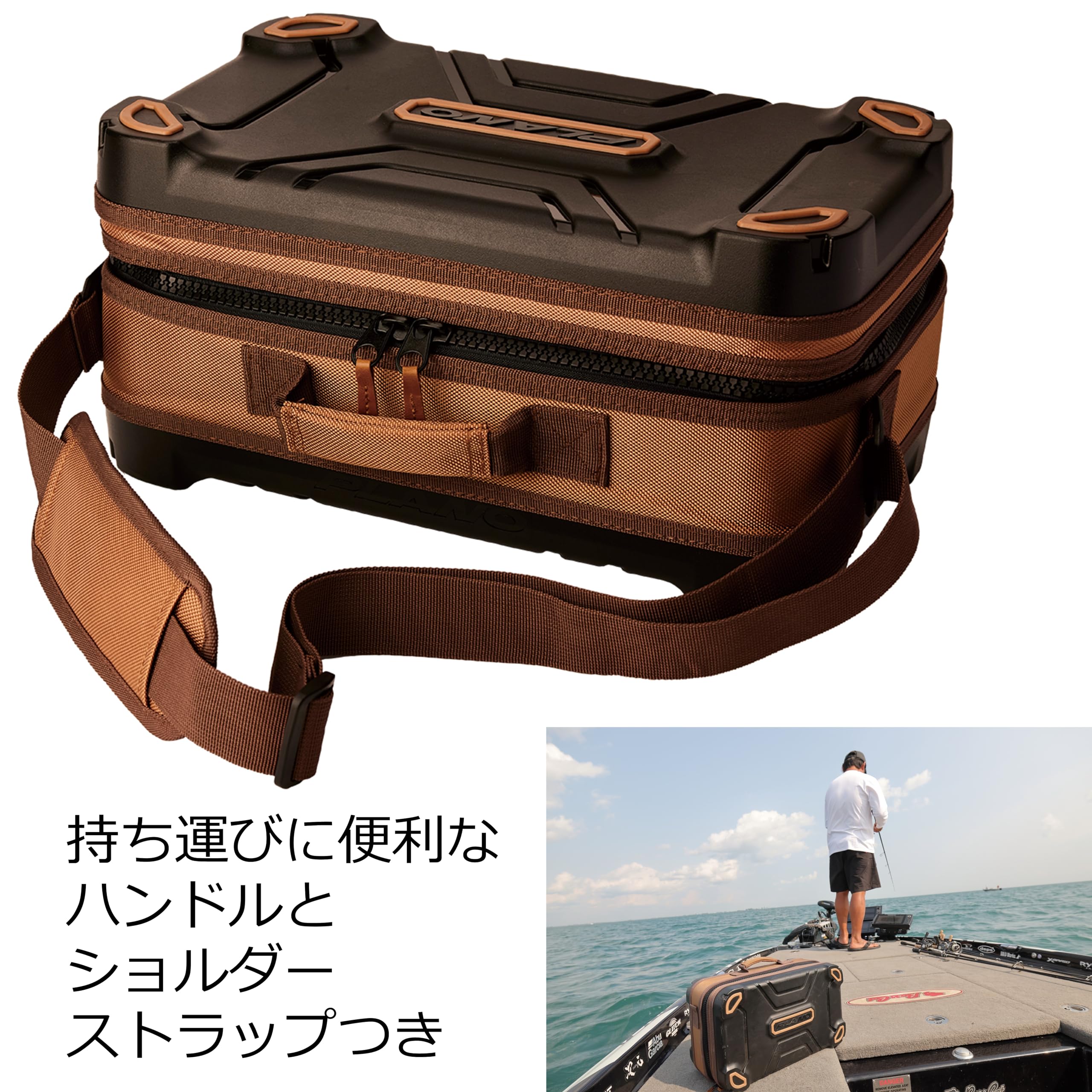 Plano Guide Series Tackle Bag - Premium Fishing Tackle Storage Box with Non-Slip Base & Included Stow Trays | Durable Khaki/Brown/Black Design for Bass, Trout & Saltwater Fishing Gear Organization