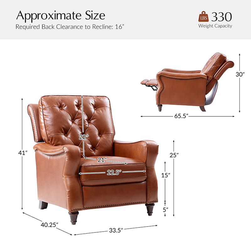 Myria Genuine Leather Nailhead Recliner Chair - Modern Living Room Furniture with Tufted Back and Padded Armrests | Perfect for Home Theater, Gaming, and Relaxation