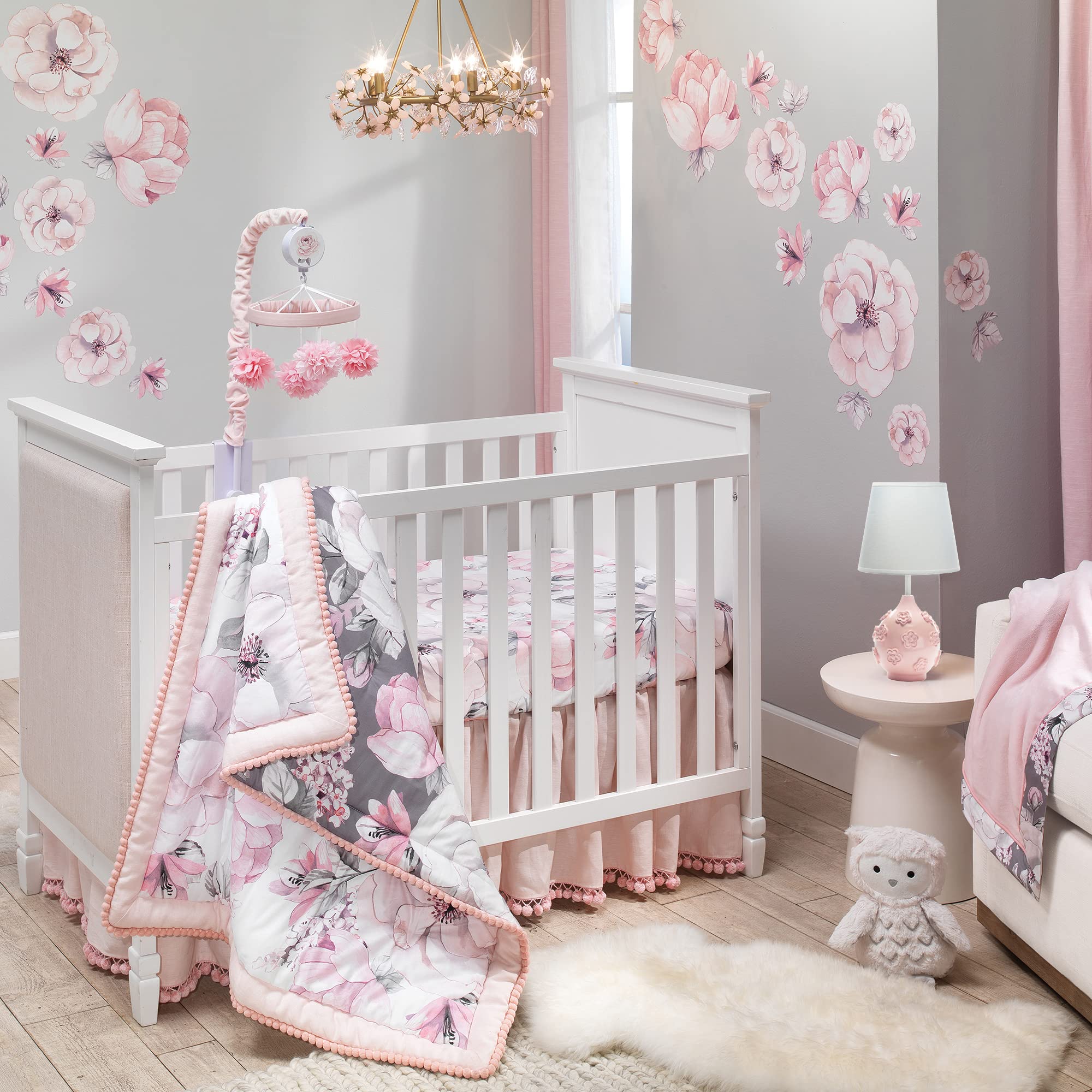 Lambs & Ivy Signature Botanical Baby Pink Floral Musical Crib Mobile - Soothing Nursery Decor for Newborns & Infants | Perfect for Bedtime & Playtime