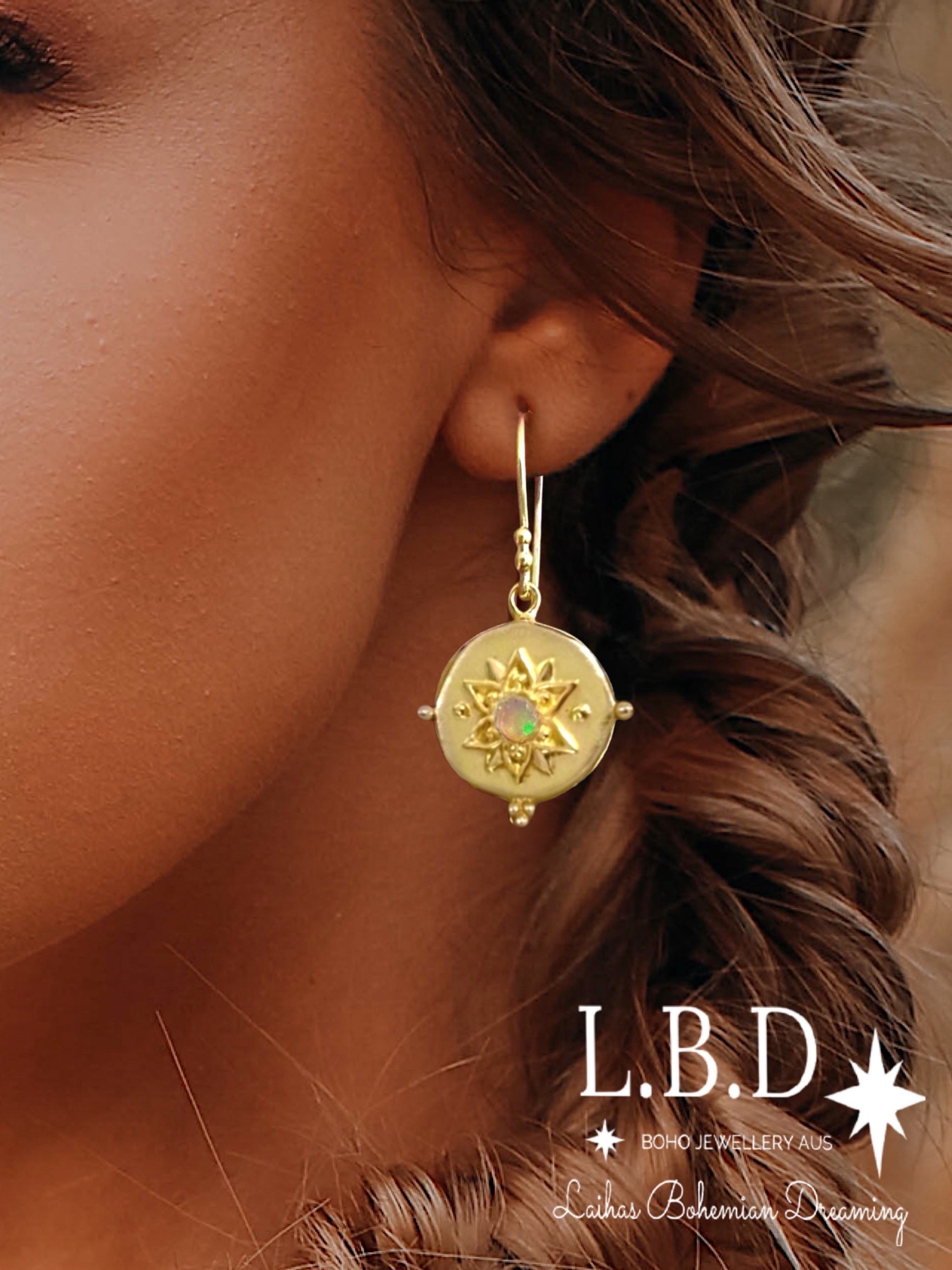 Laihas Large Vera May Gold Opal Earrings - Elegant Dangle Earrings for Women, Perfect for Weddings, Parties & Special Occasions