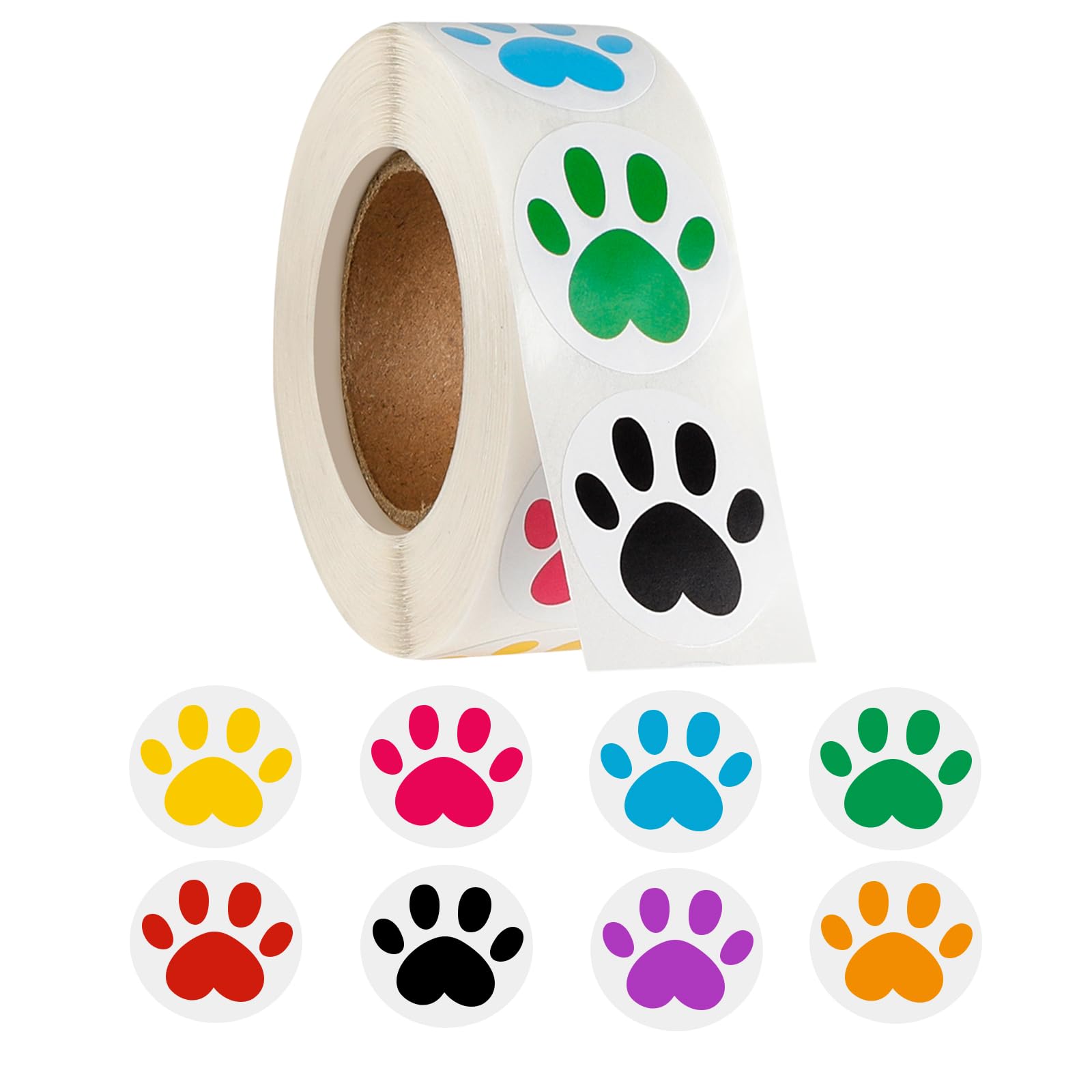 500 Pcs Colorful Paw Print Stickers for Pets & DIY - 1inch, 8 Colors