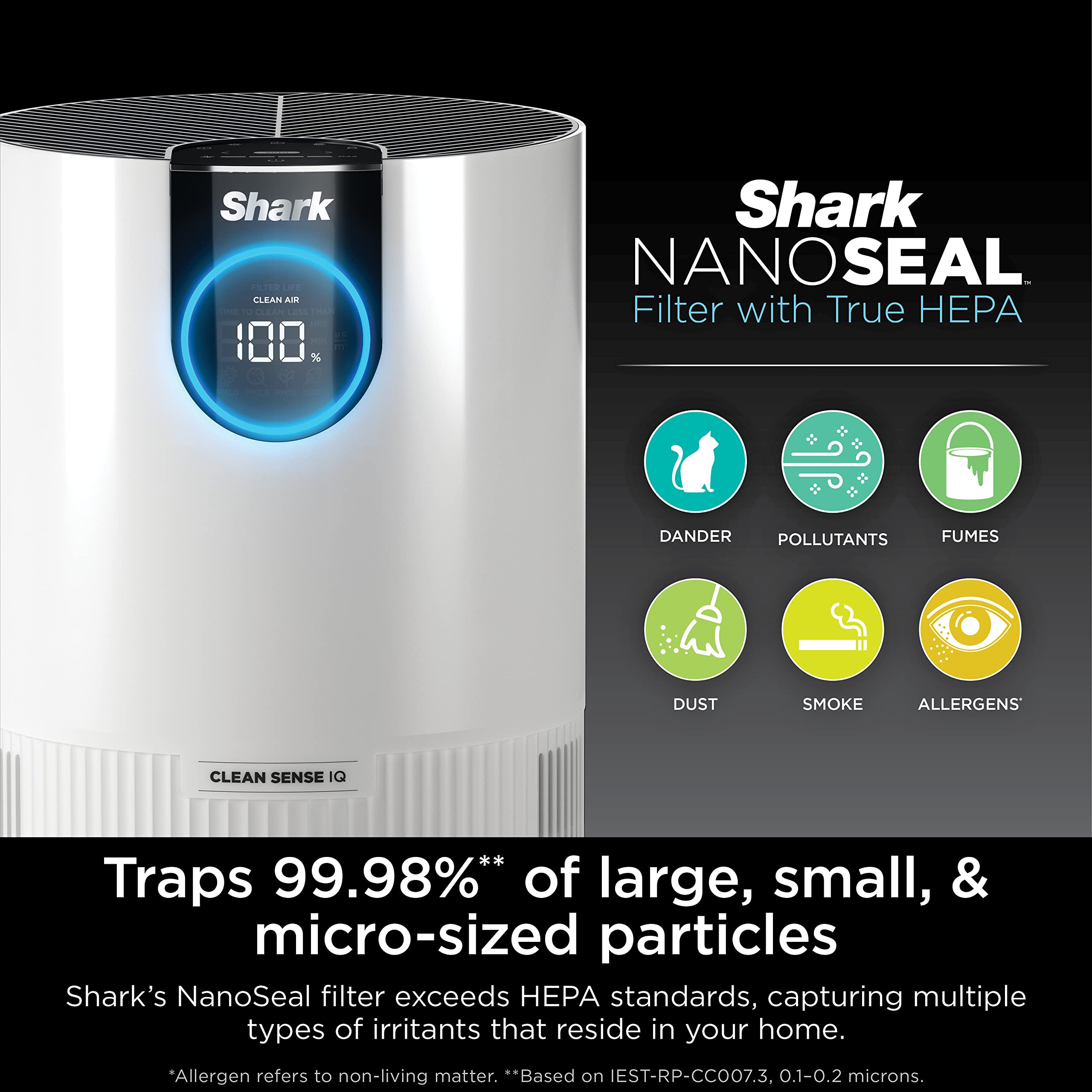 Shark HP102 HEPA Air Purifier for Bedroom, Office & Dorm - 500 Sq Ft Coverage, Odor Eliminator, Removes Smoke, Dust, Allergens & Pet Dander - Perfect for Allergy Relief, Asthma Support & Cleaner Indoor Air in Homes with Pets or Smokers