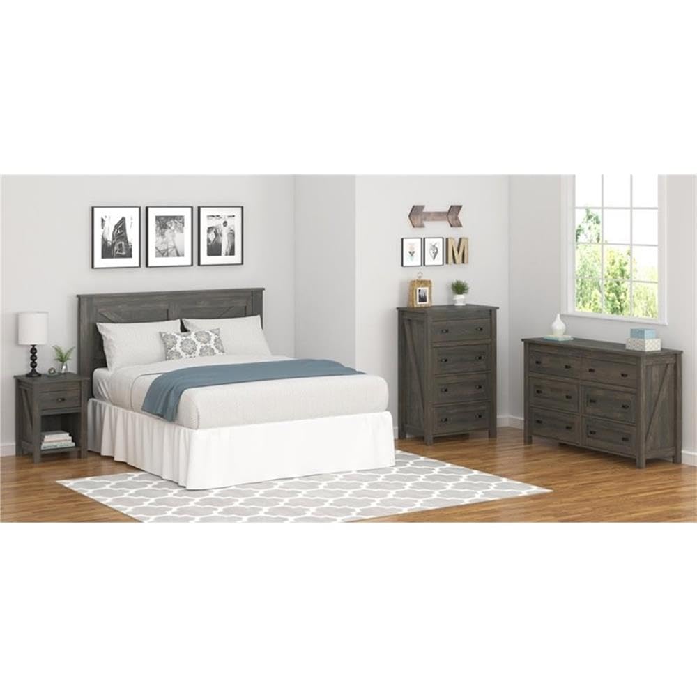 BOWERY HILL Weathered Oak Nightstand with 1 Drawer - Compact Bedside Table for Small Spaces, Bedroom Furniture with Storage